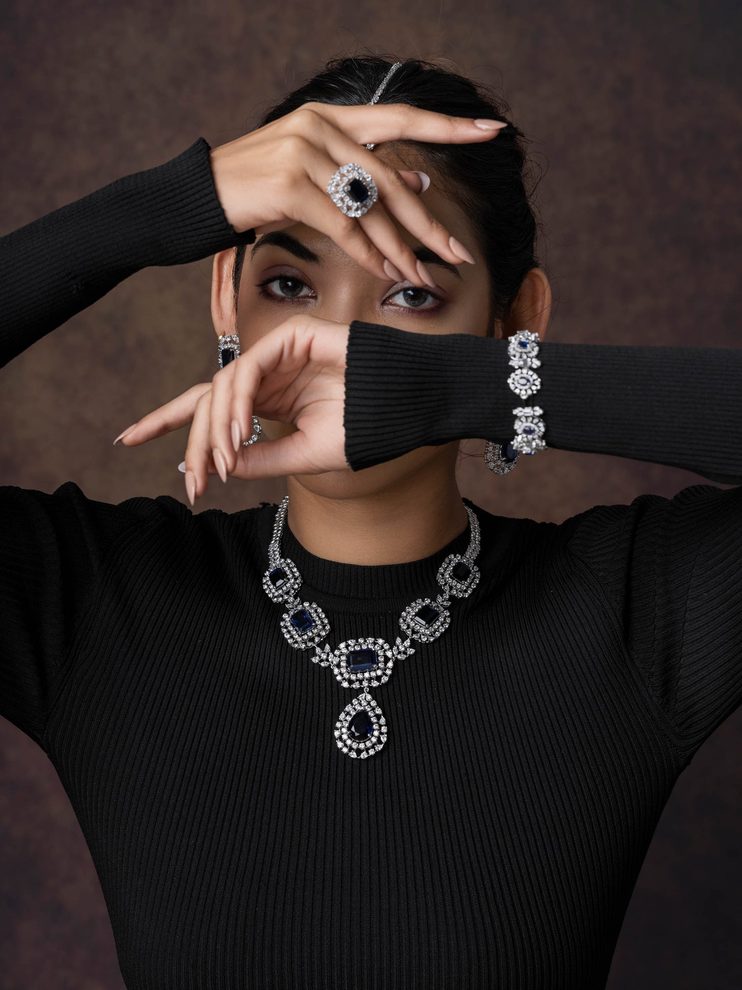 Ziyana,Regal Bejeweled Silver Bracelet
