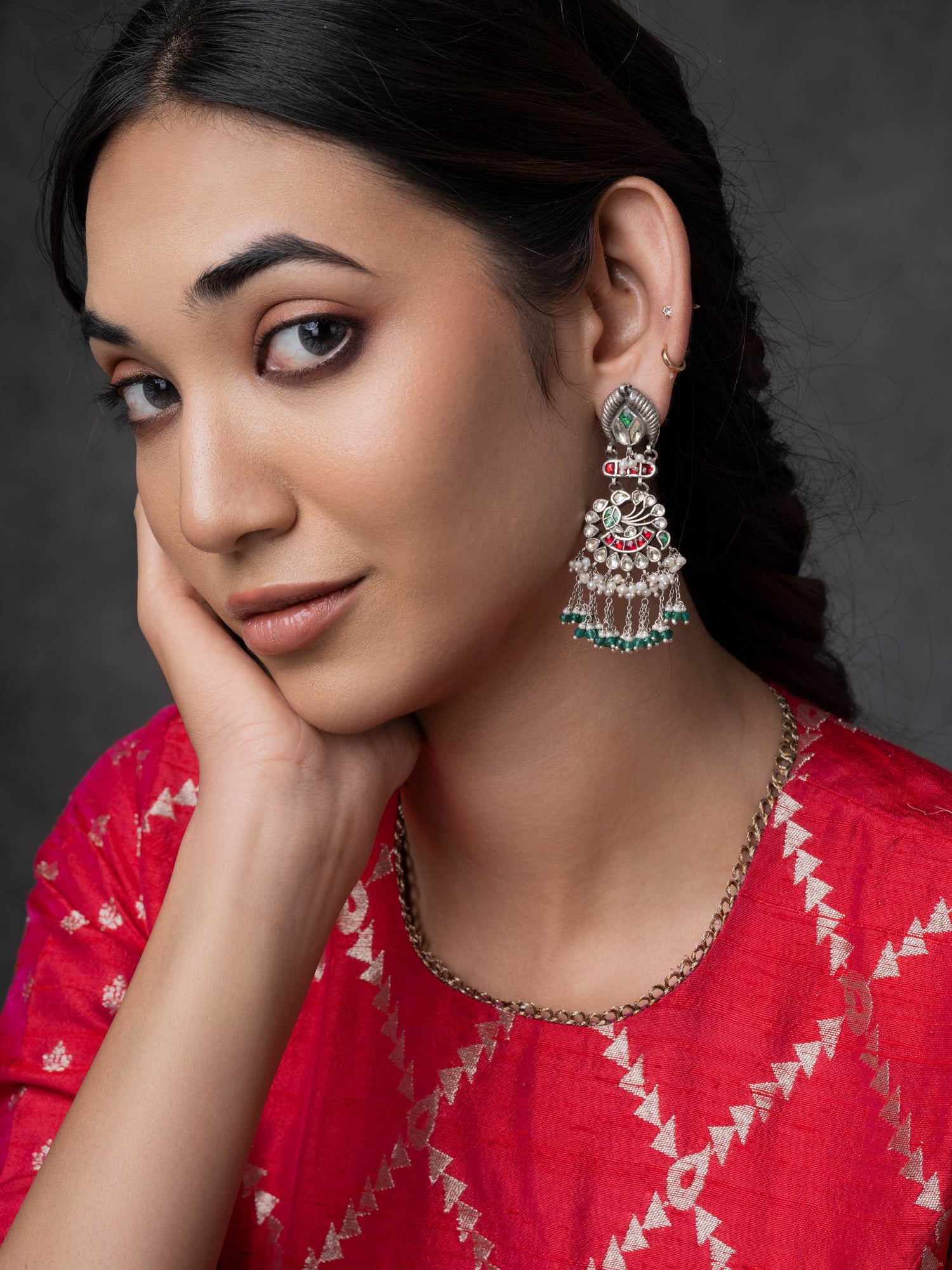 Lavanya, Silver toned Heirloom Kundan Silver Earring