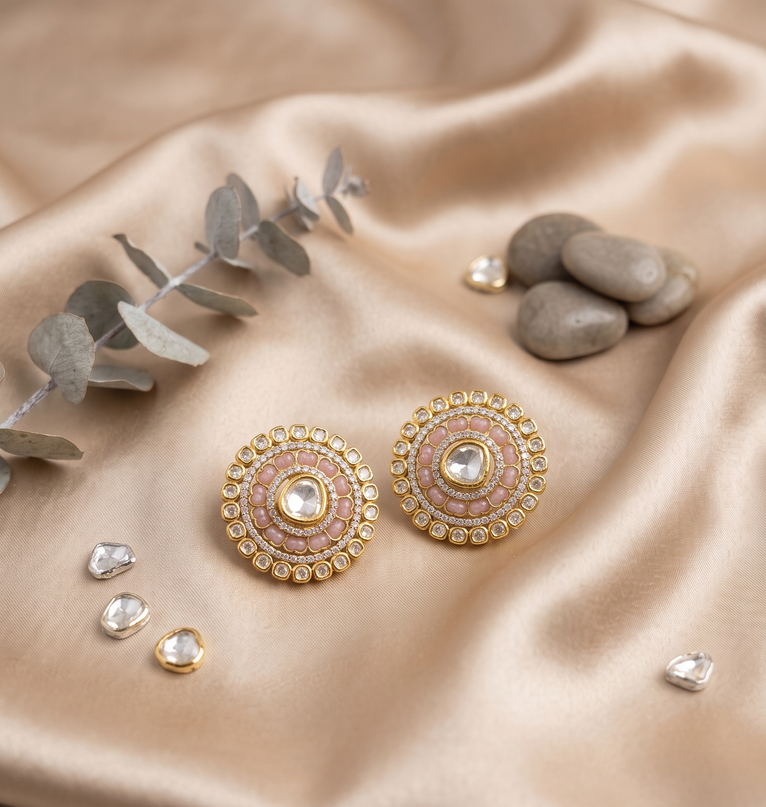 Classic Gold Plated Diamond Stud Earrings