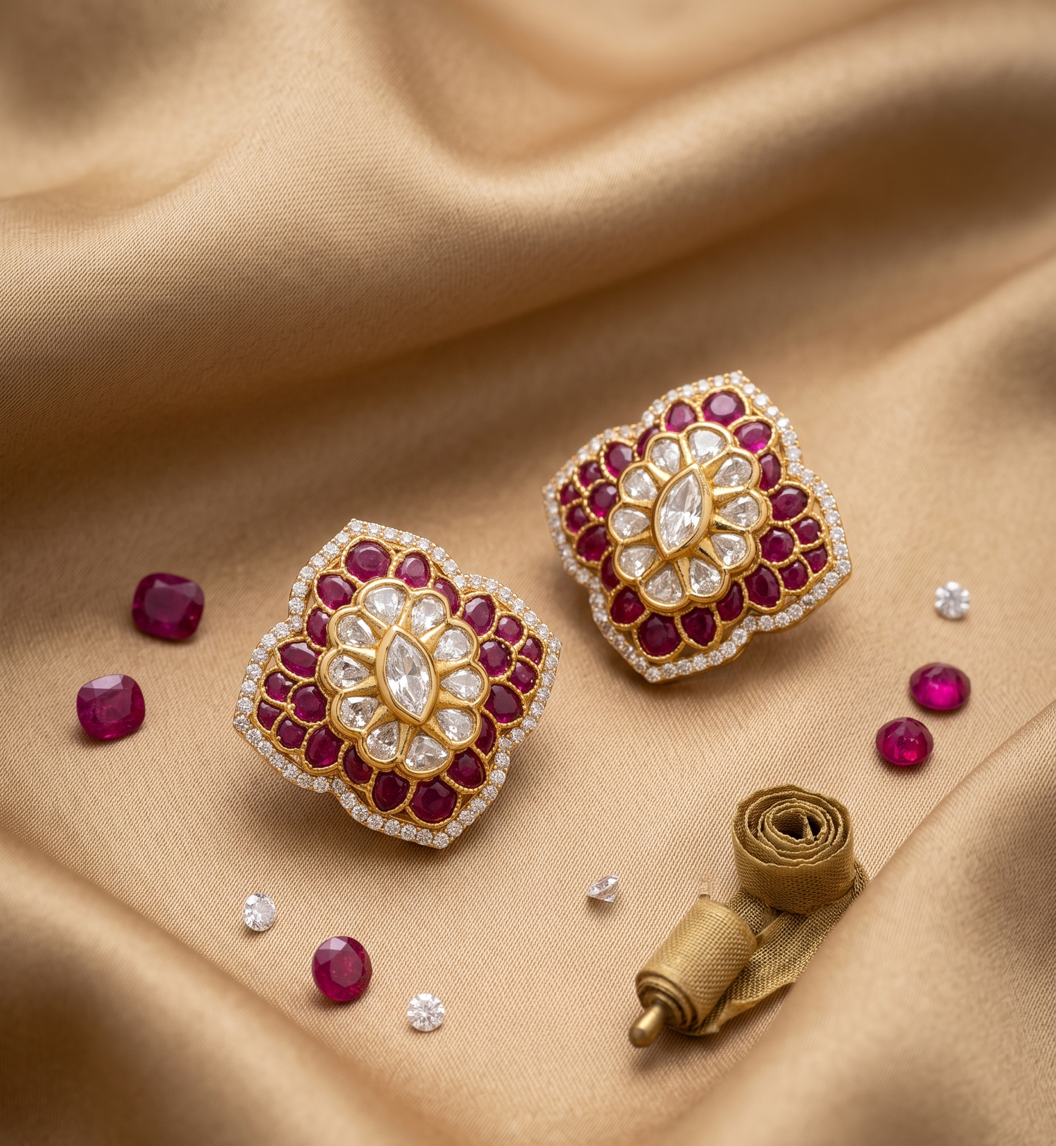 Traditional Gold Plated Diamond Stud Earrings