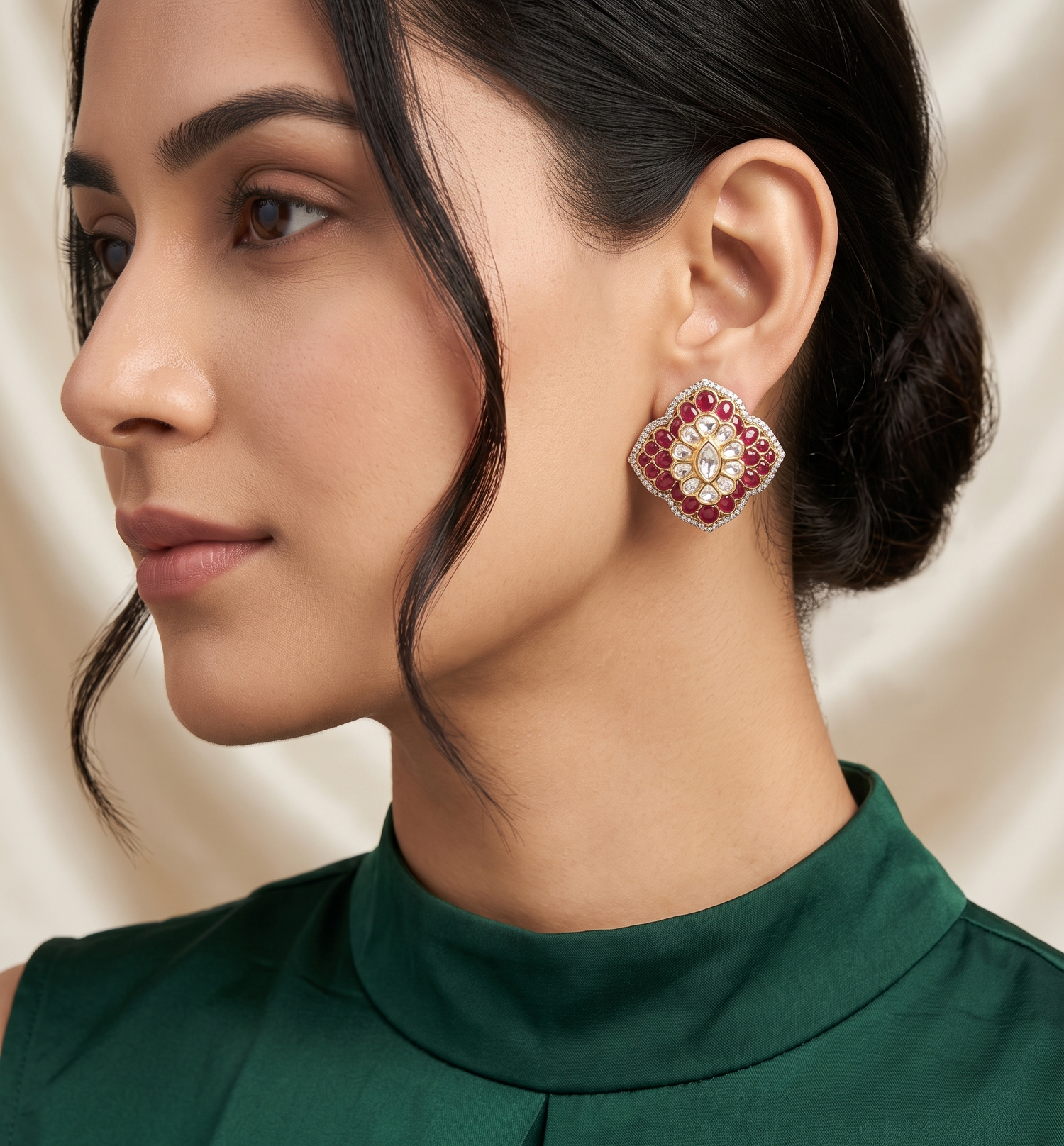 Traditional Gold Plated Diamond Stud Earrings