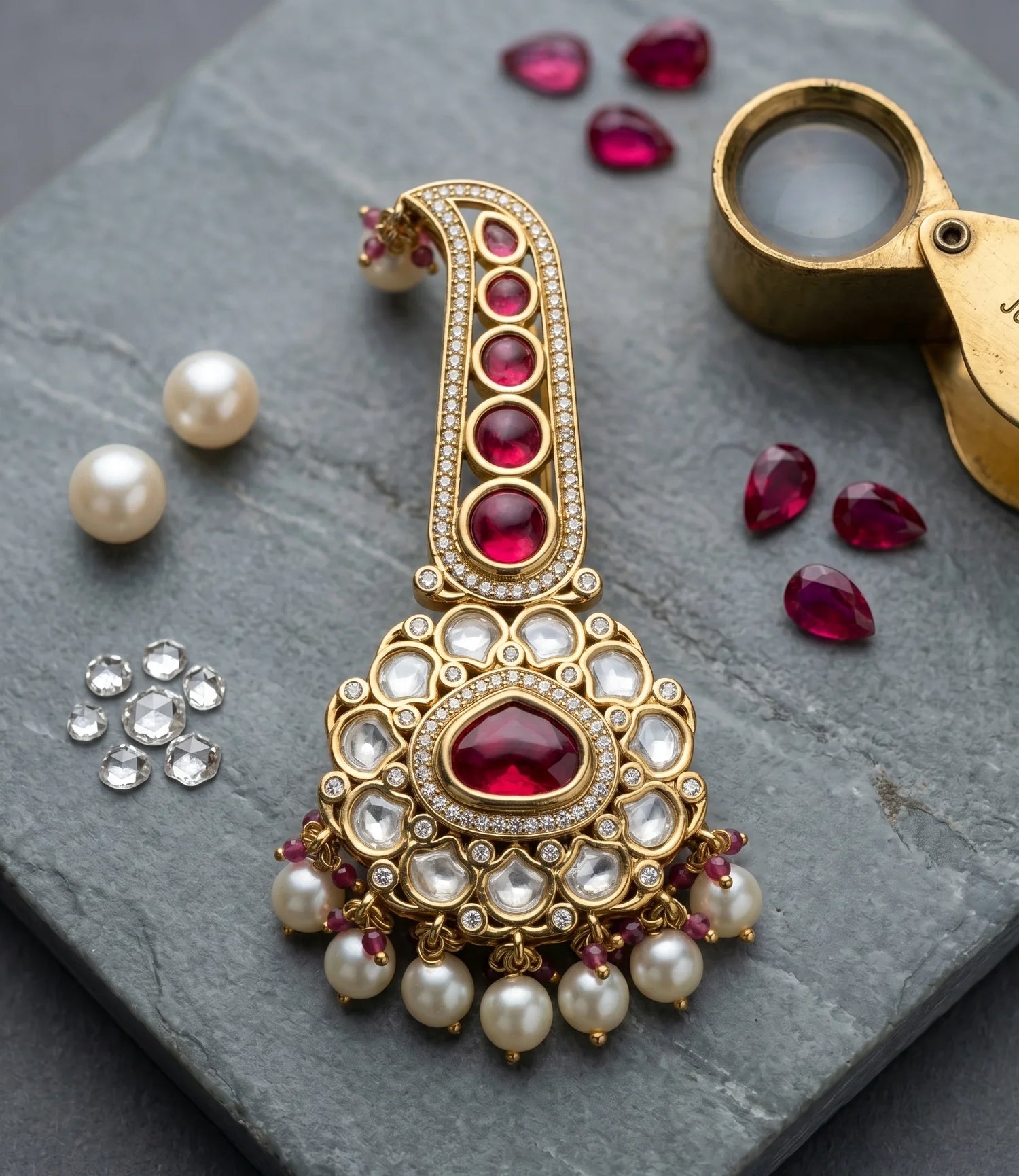 Jadau Pearl Groom Clip - Gold