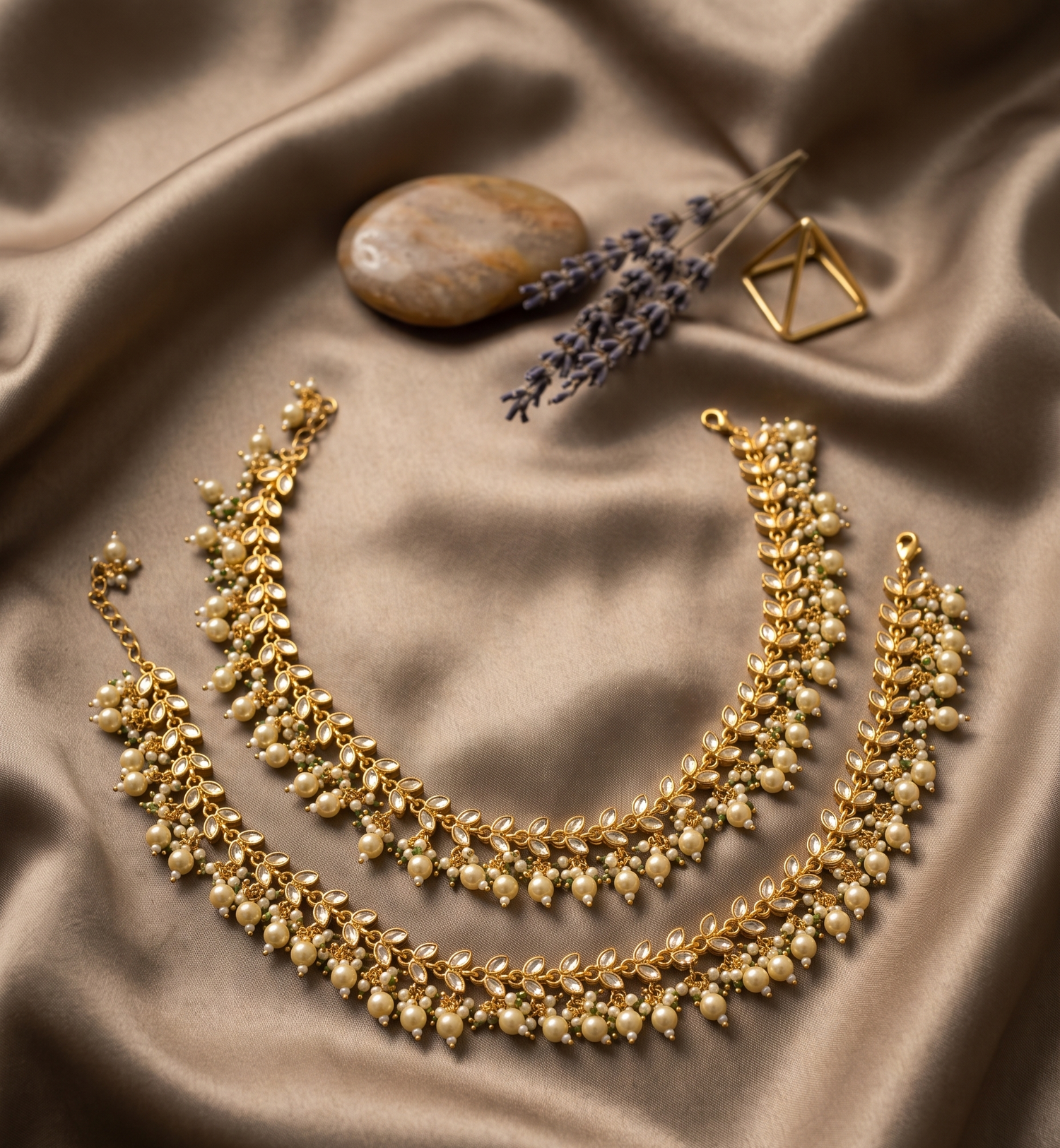 Gold Plated Traditional Jadau Anklet Pair
