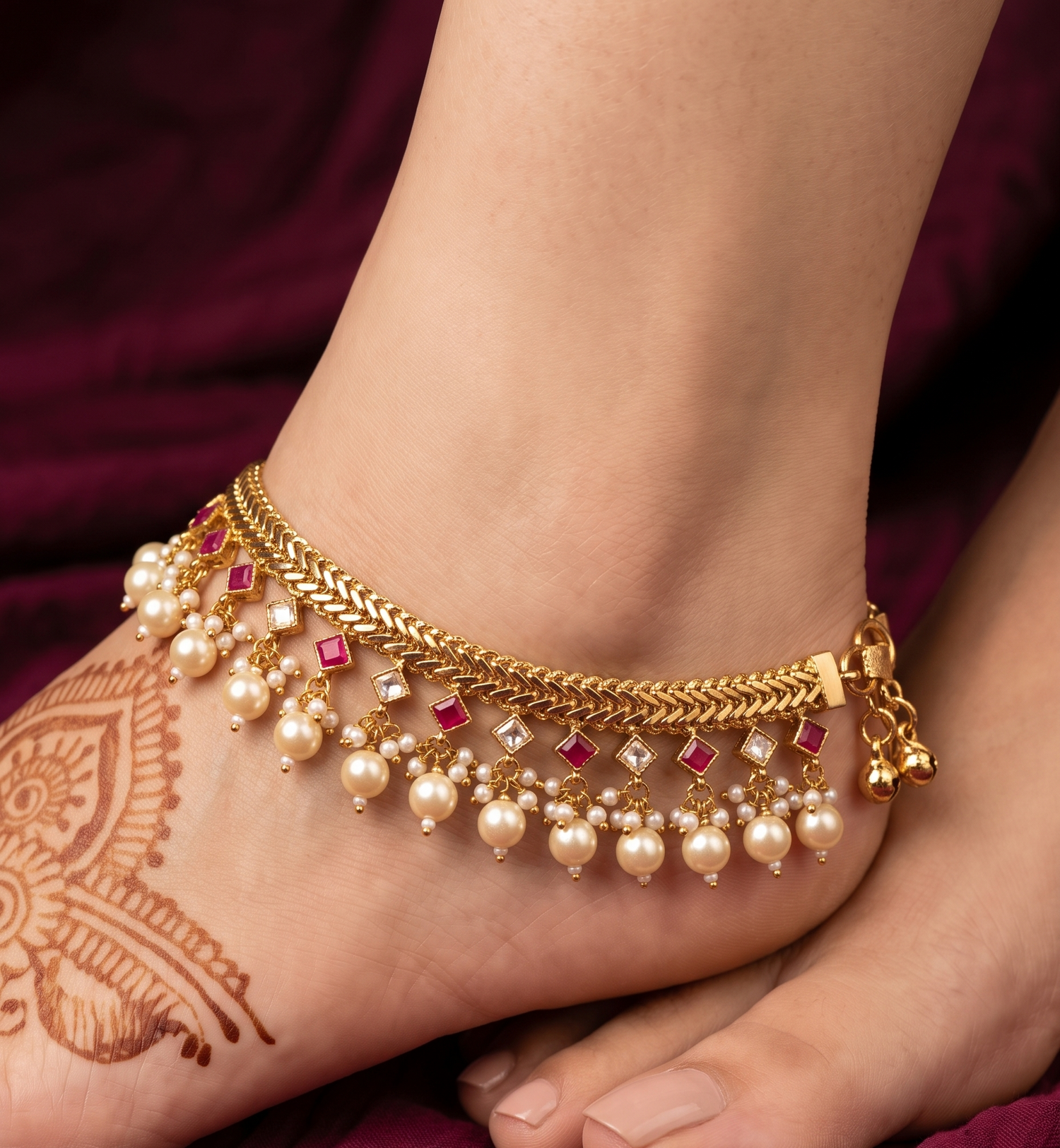 Royal Kundan Gold Plated Bridal Payal Pair