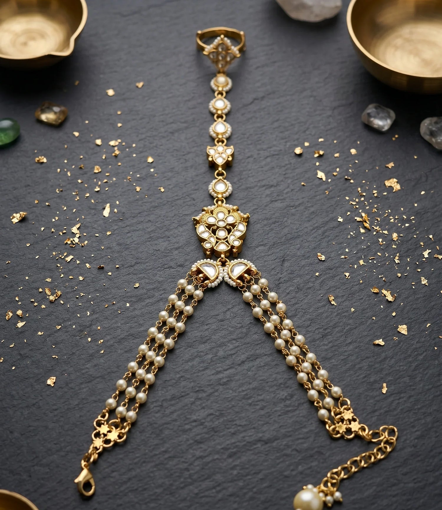 Jadtar Pearl Hathphool - Gold