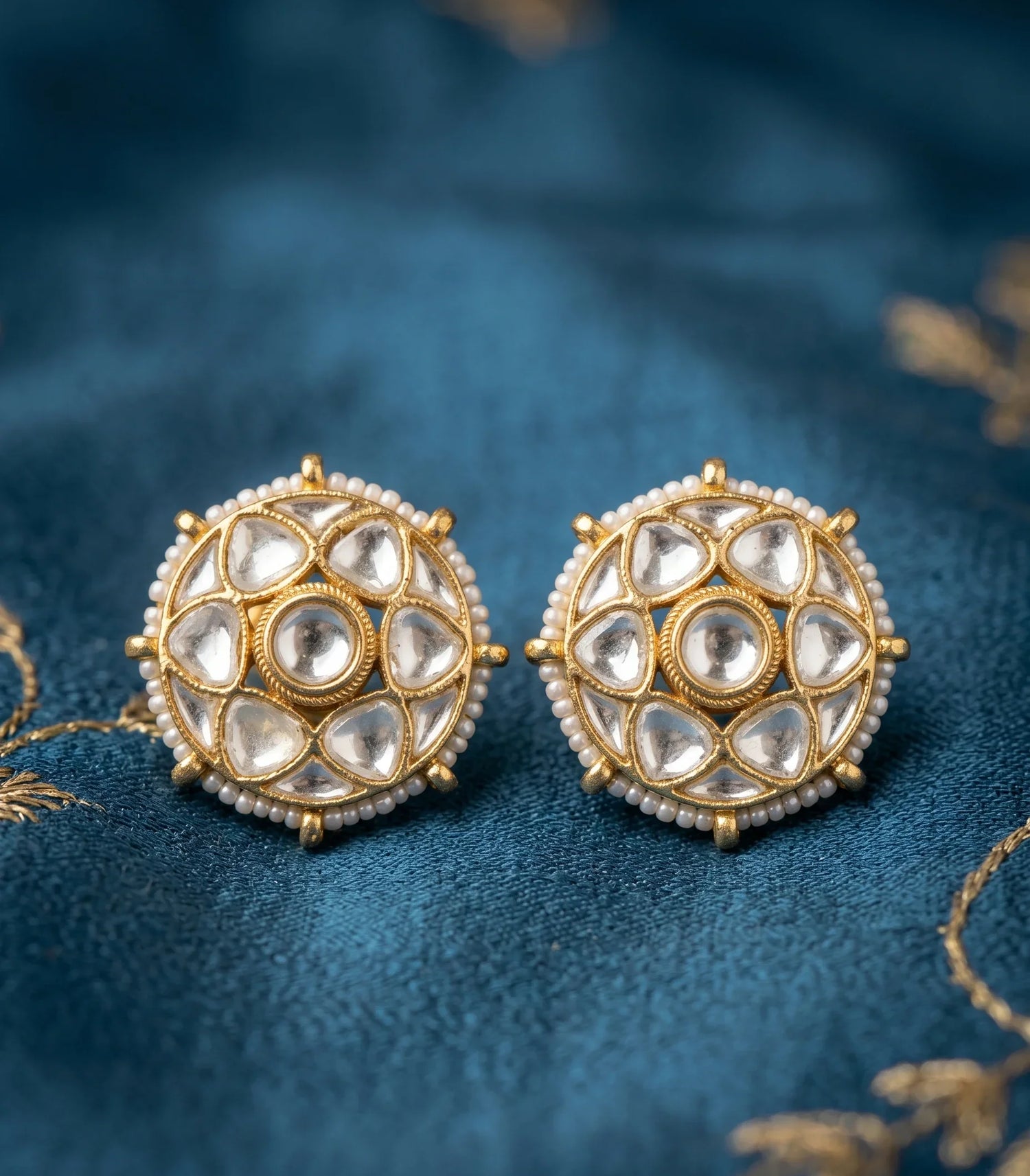 Classic Jadau Kundan Stud Earrings – Gold