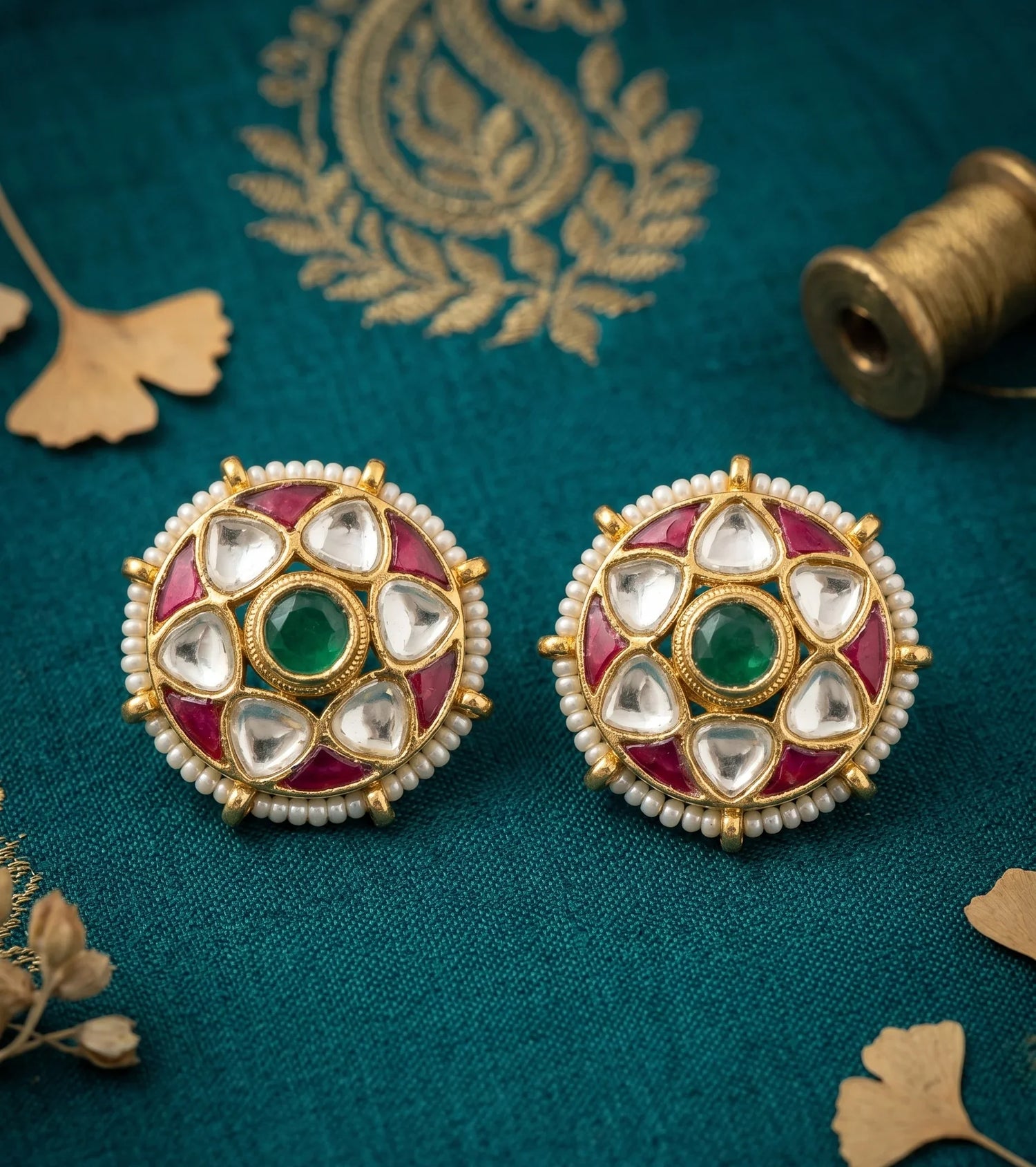 Elegant Jadau Kundan Stud Earrings – Gold