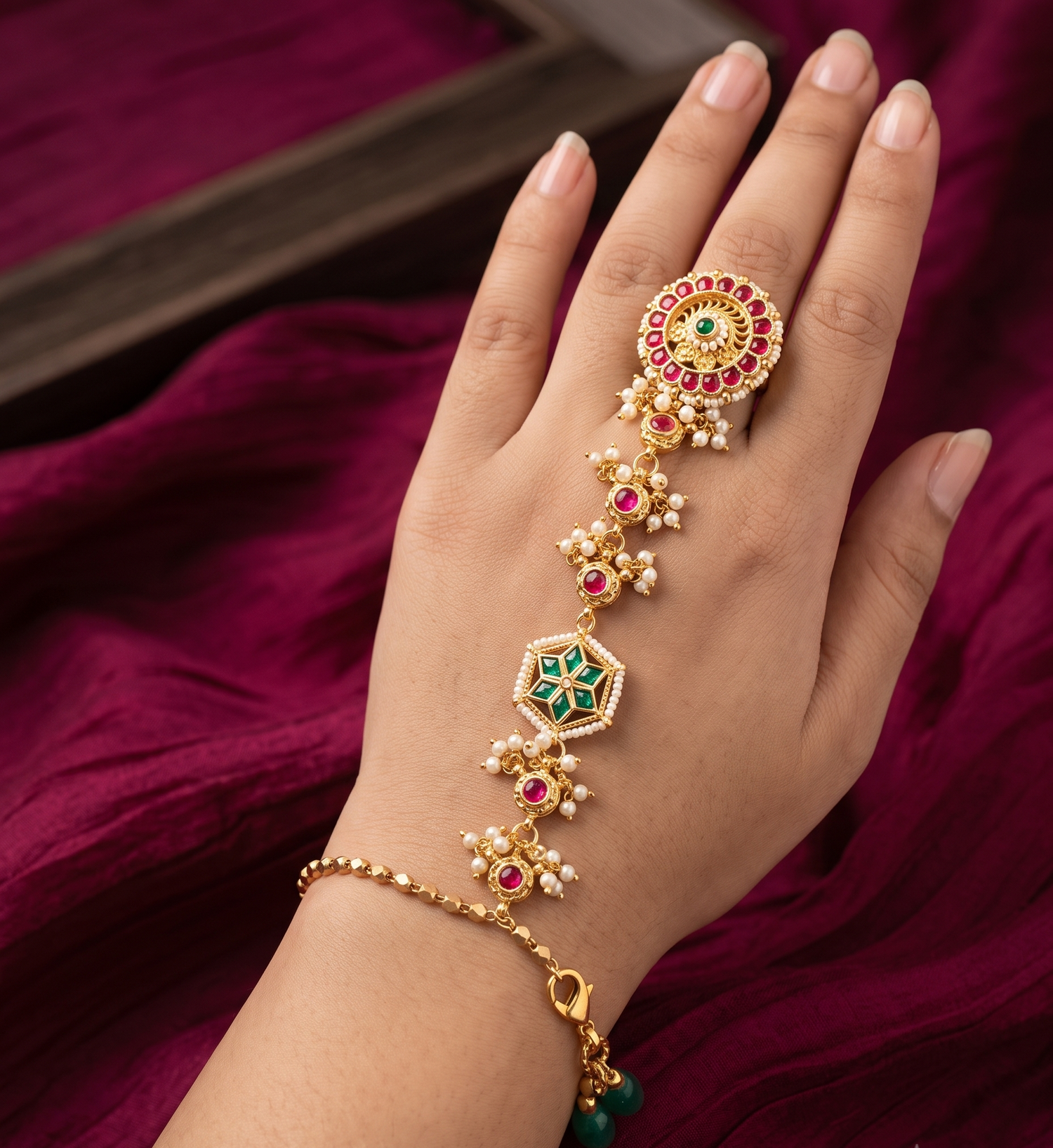 Jadau Shine Hathphool - Gold