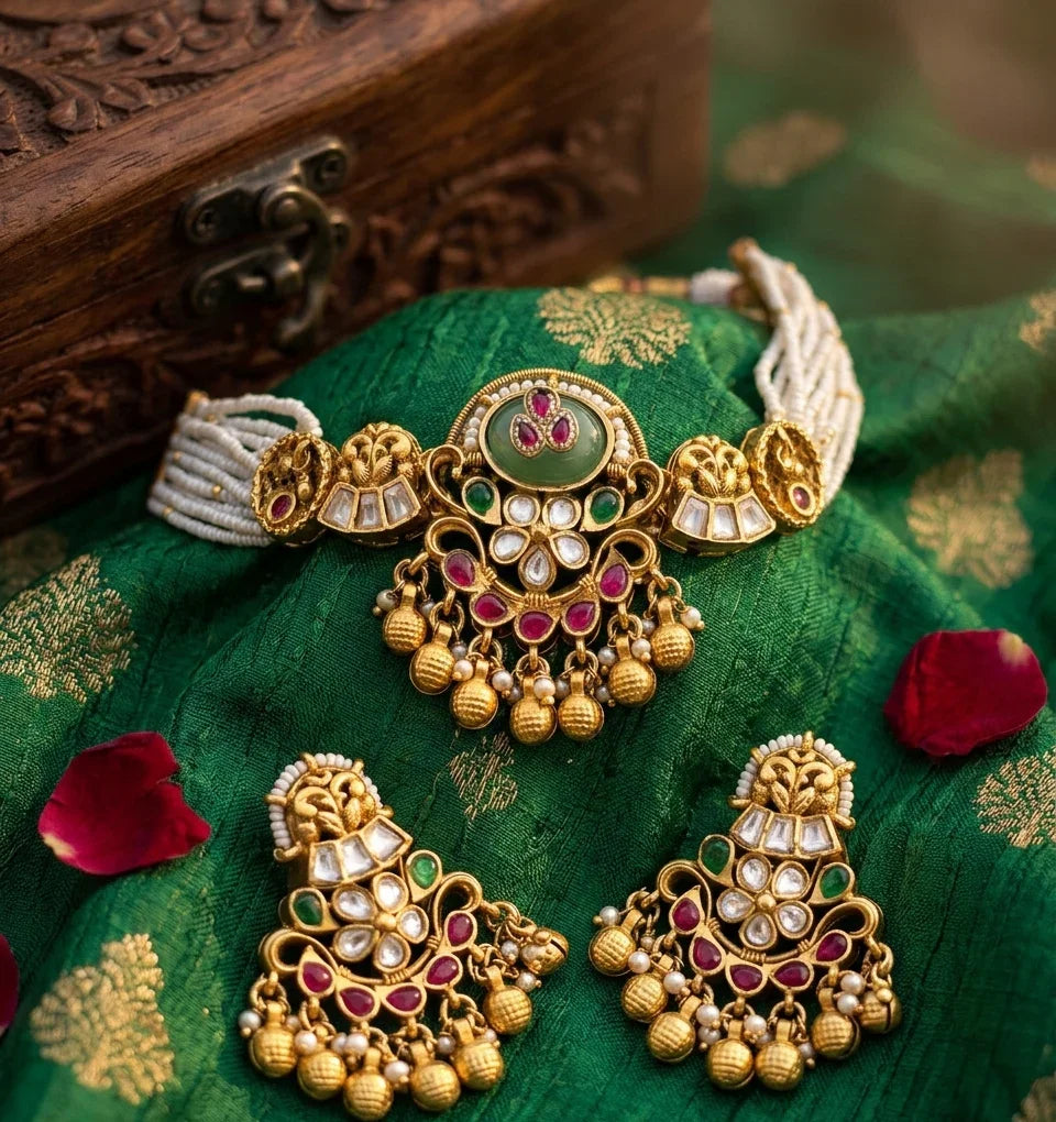 Elegant Jadtar Kundan Choker Necklace Set