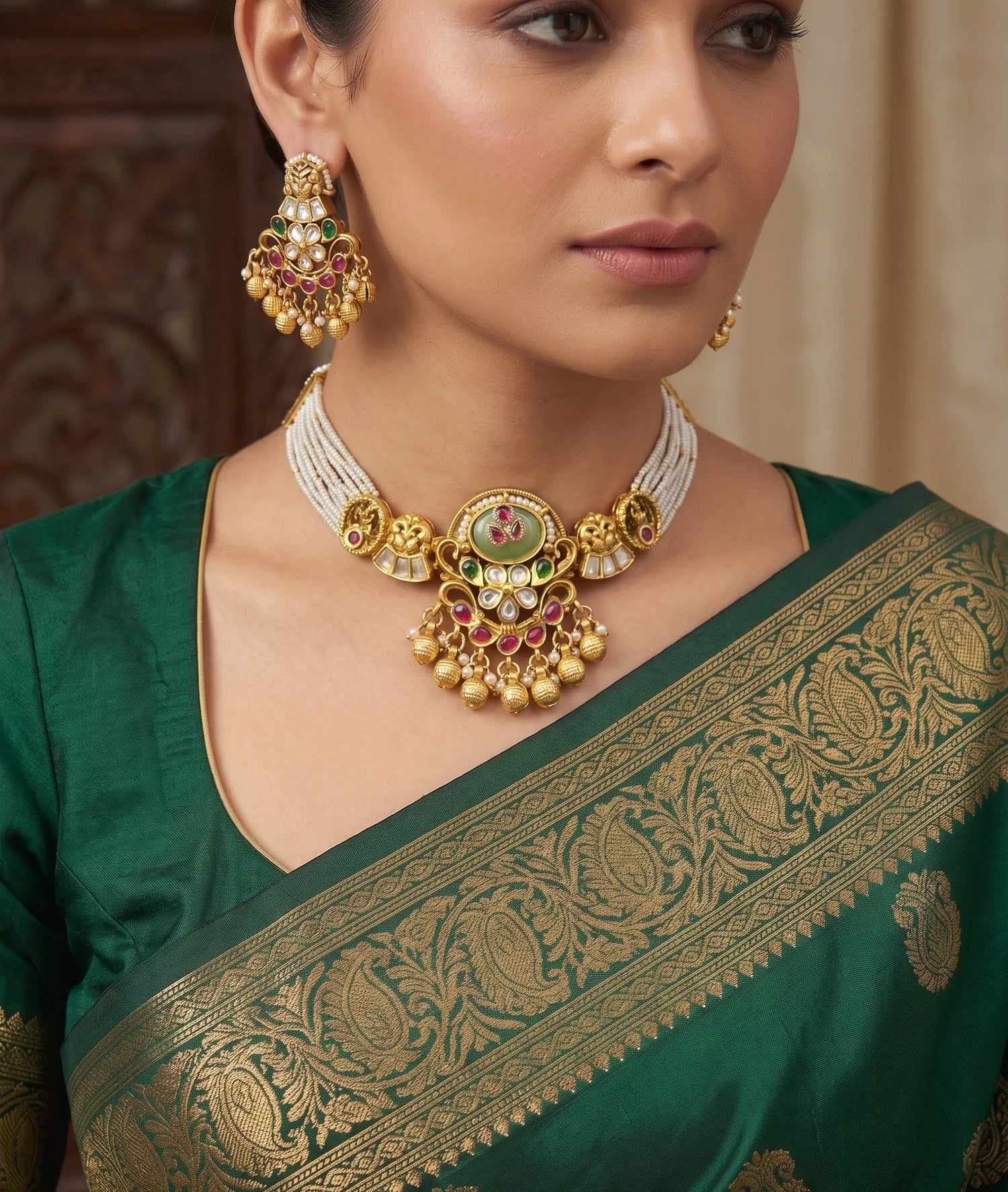Elegant Jadtar Kundan Choker Necklace Set