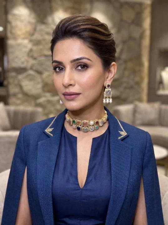 Multicolor Polki Choker Necklace Set – Gold Plated