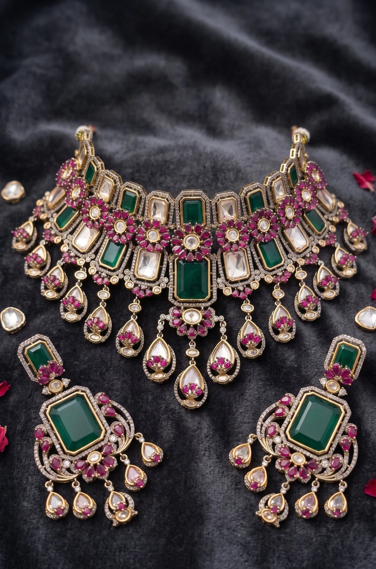 Luxury Polki Choker Necklace Set – Gold Plated