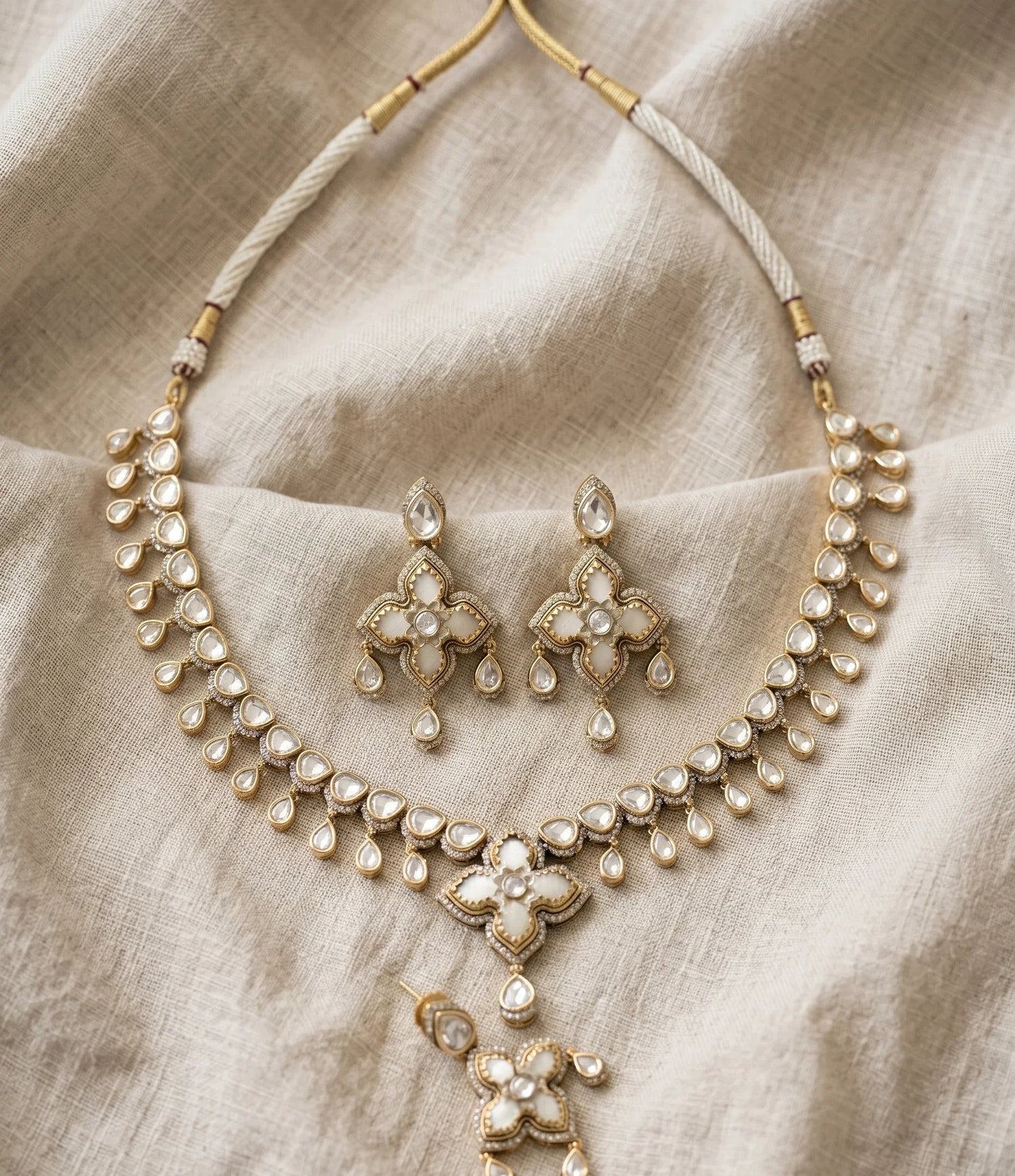 Classic Polki Short Necklace Set – Antique Finish