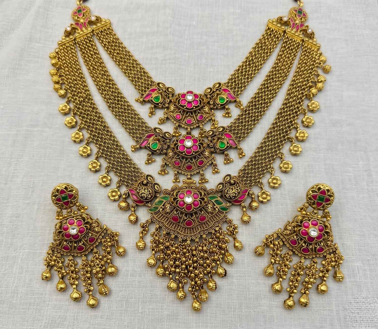 Royal Jadtar Kundan Long Necklace Set – Antique Gold