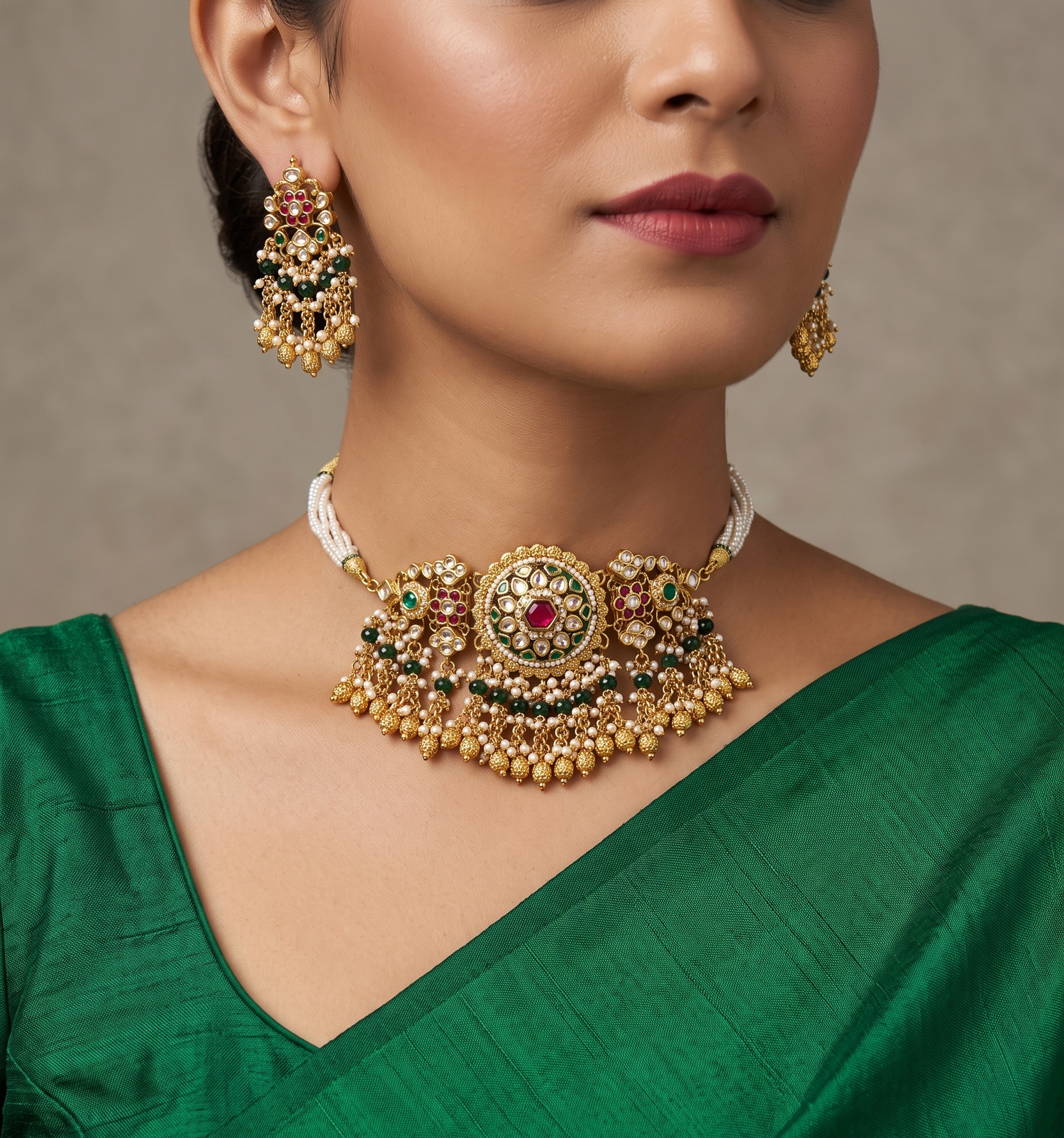 Designer Jadtar Kundan Choker Set – Gold Plated