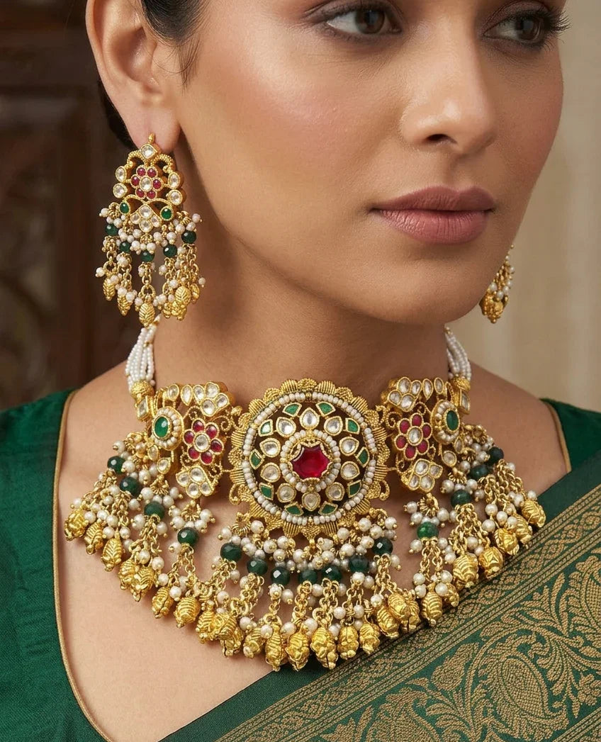 Designer Jadtar Kundan Choker Set – Gold Plated