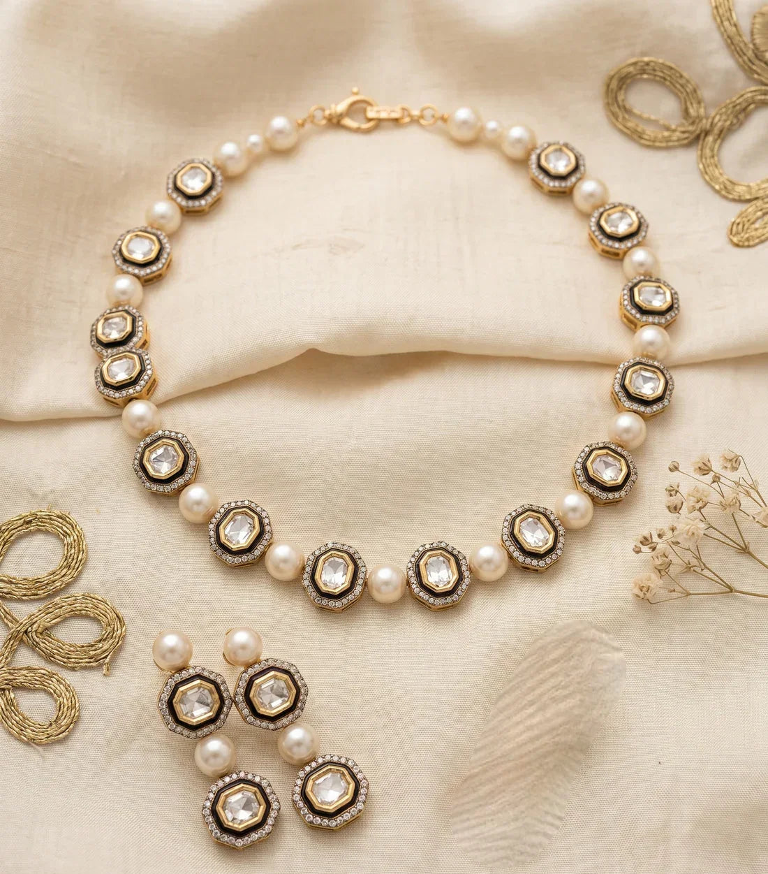 Classic Polki Choker Necklace Set – Antique Gold