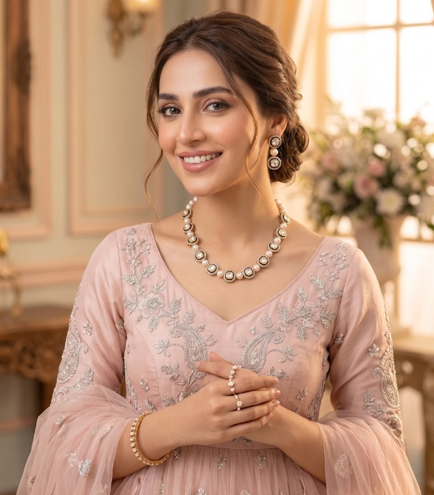 Classic Polki Necklace Set – Antique Gold