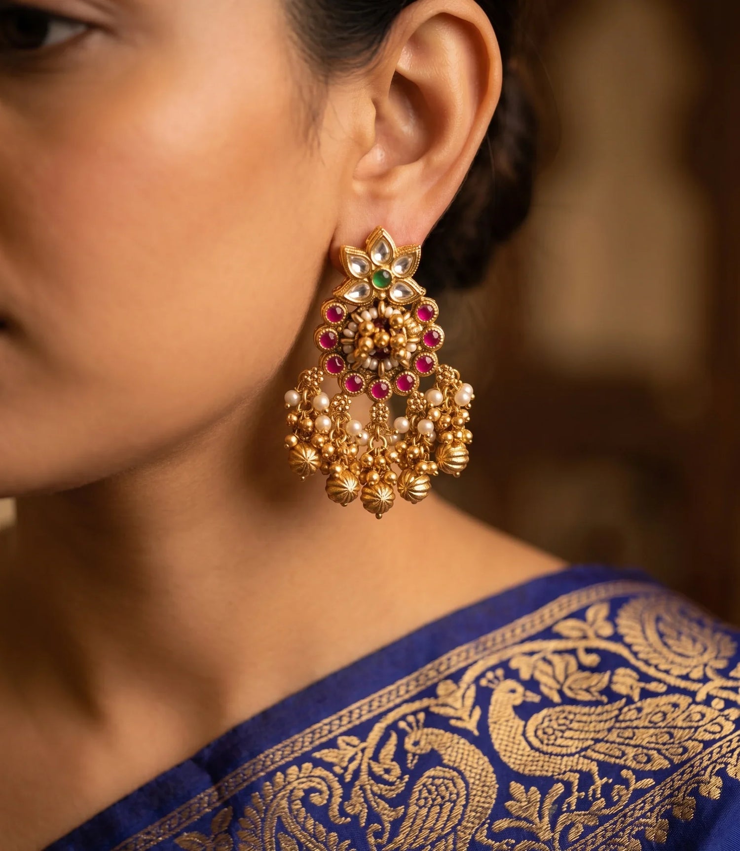 Royal Jadau Kundan Dangler Earrings – Gold