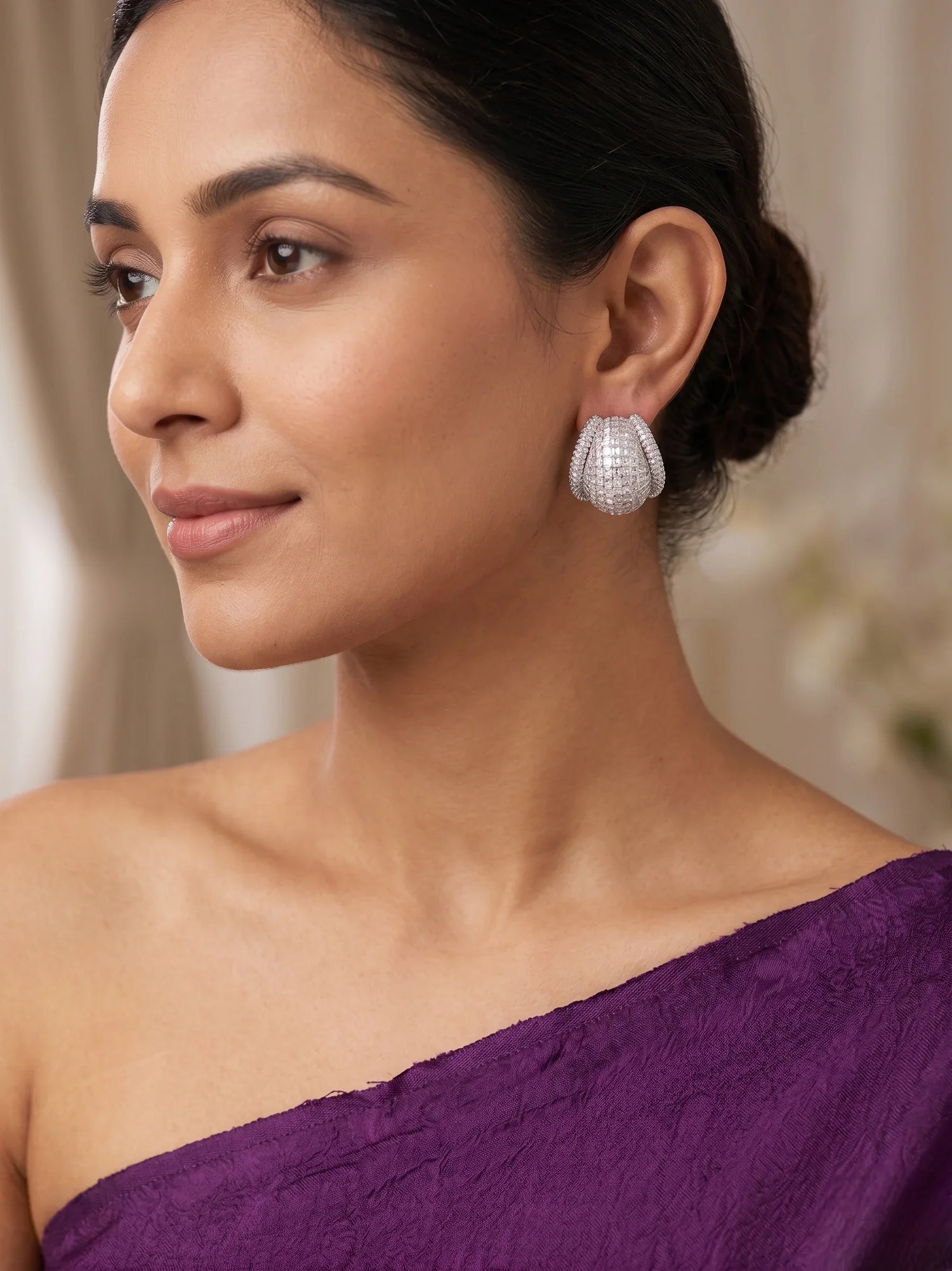 Premium Korean Crystal Stud Earrings – Silver