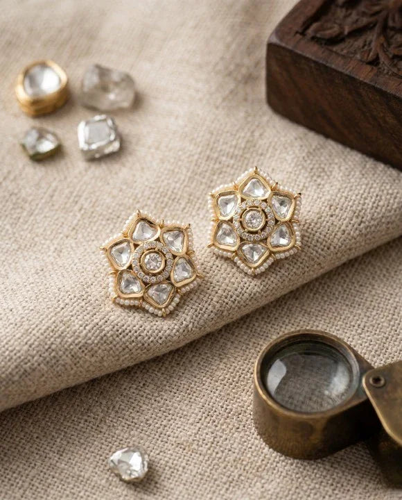 Classic Polki Studs Earrings – Antique Gold