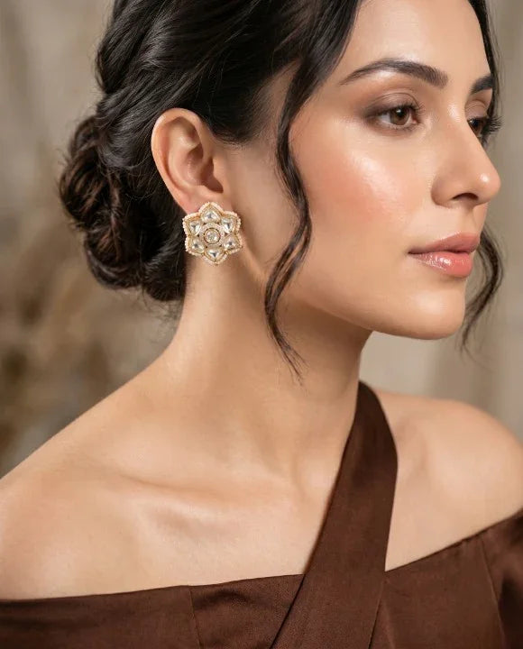 Classic Polki Studs Earrings – Antique Gold