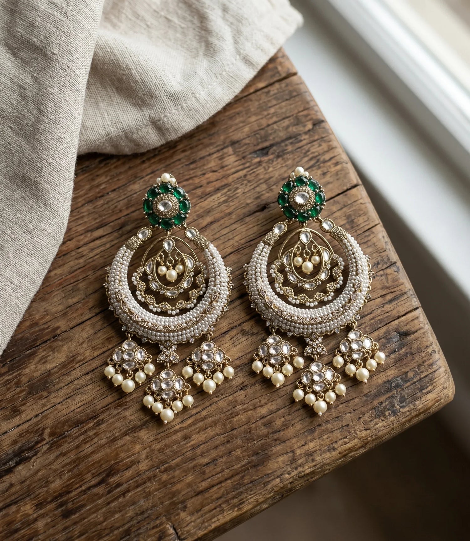 Classic Polki Danglers Earrings – Antique Gold