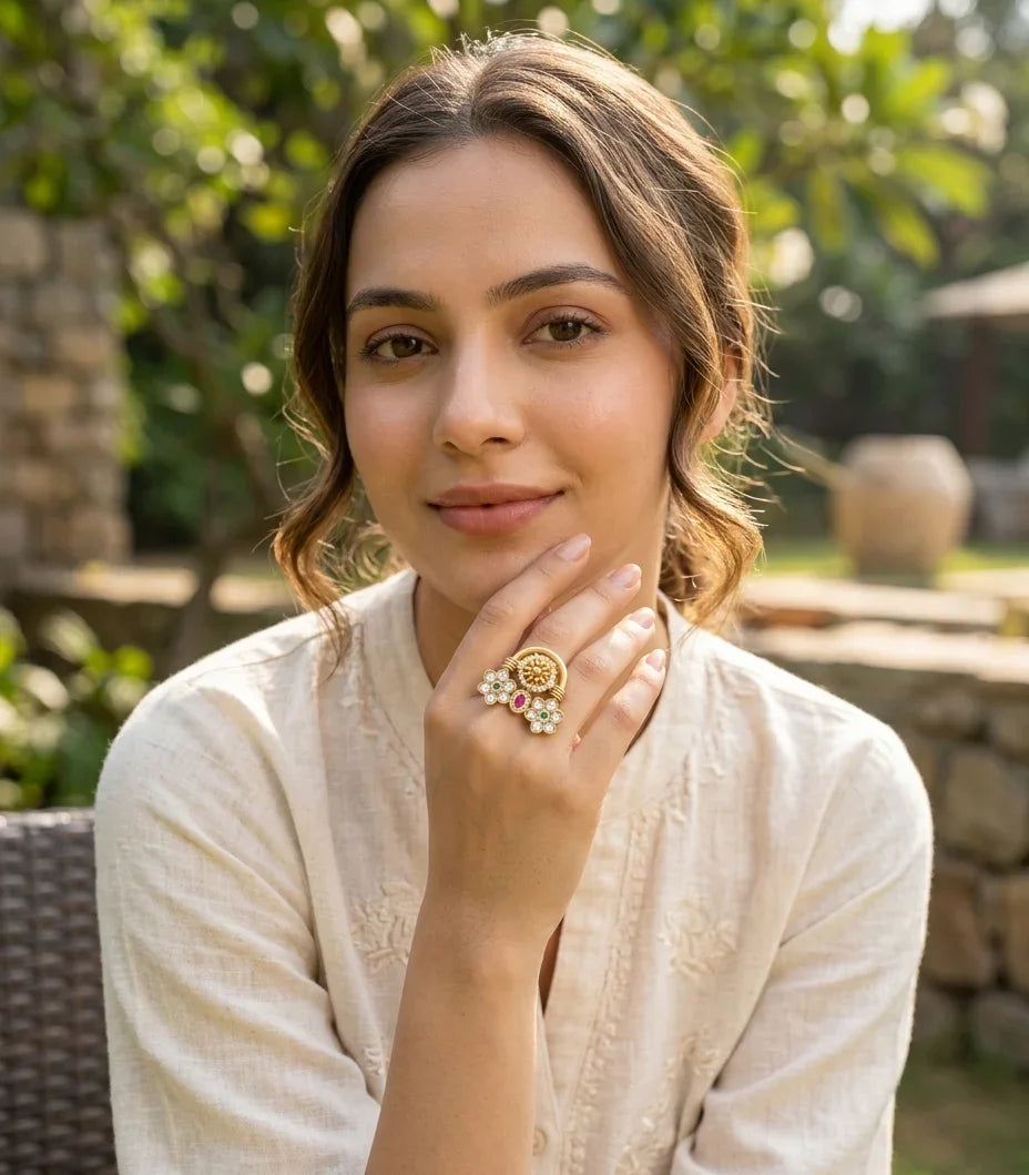 Royal Jadau Statement Ring – Gold