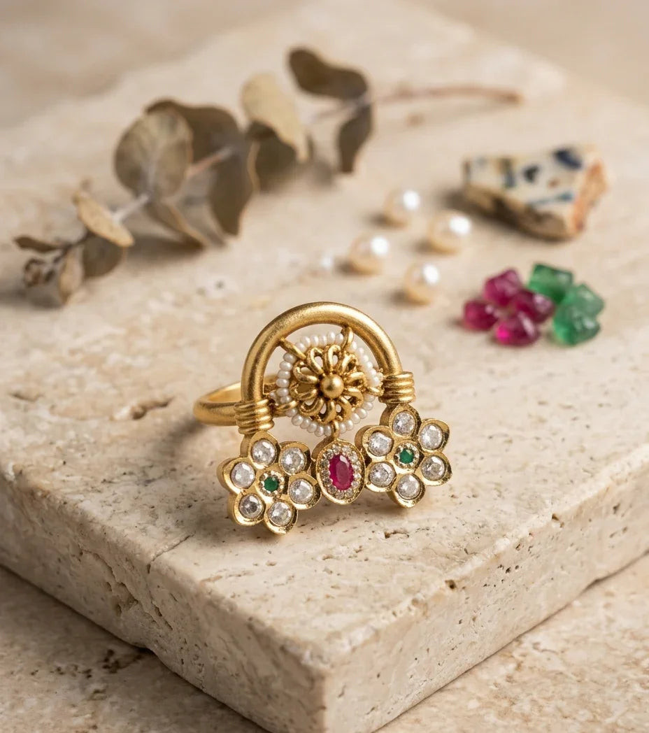Royal Jadau Statement Ring – Gold