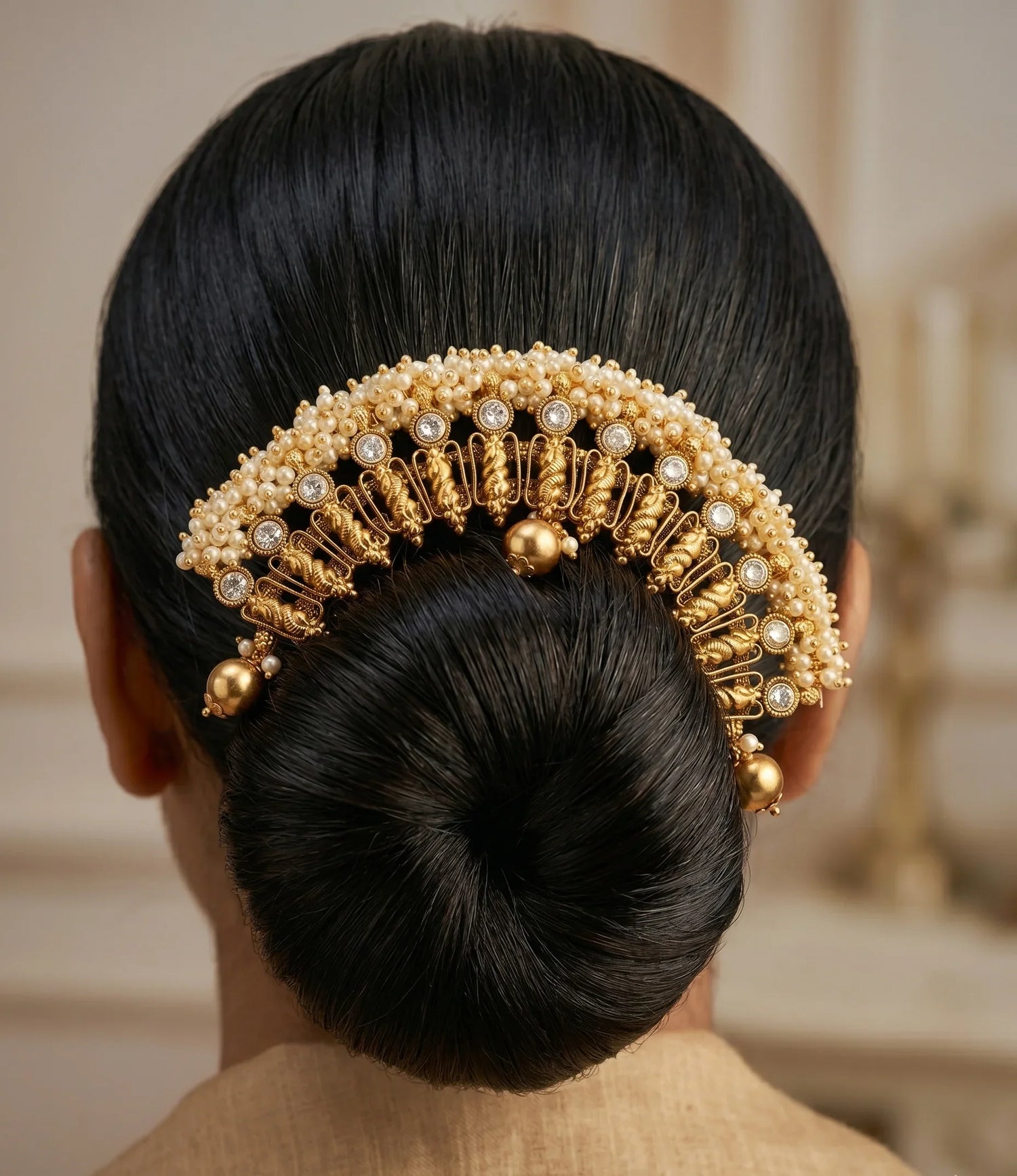 Jadau Moti Hair Clip - Gold