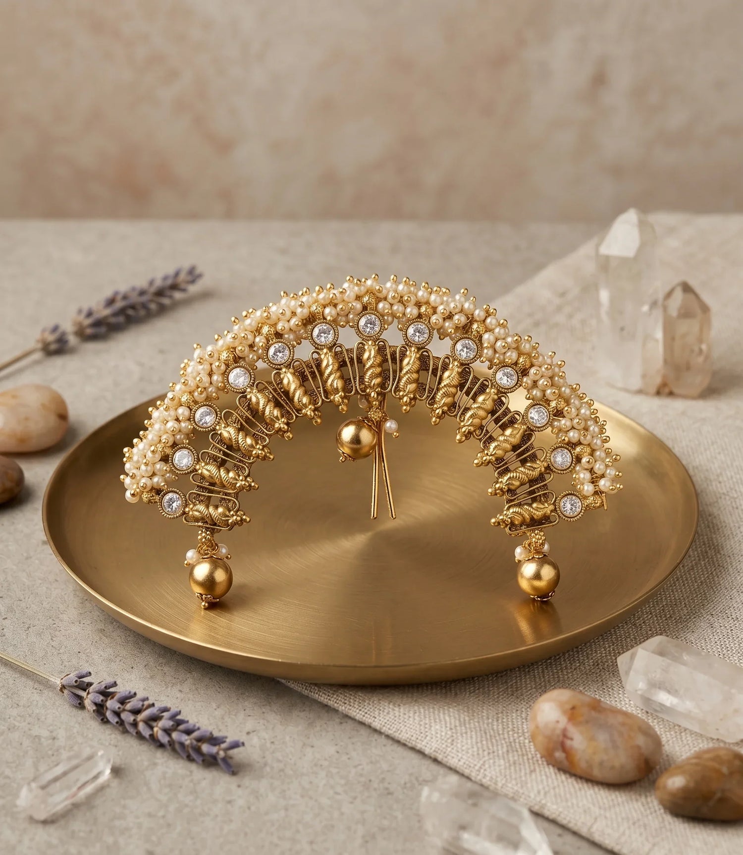 Jadau Moti Hair Clip - Gold