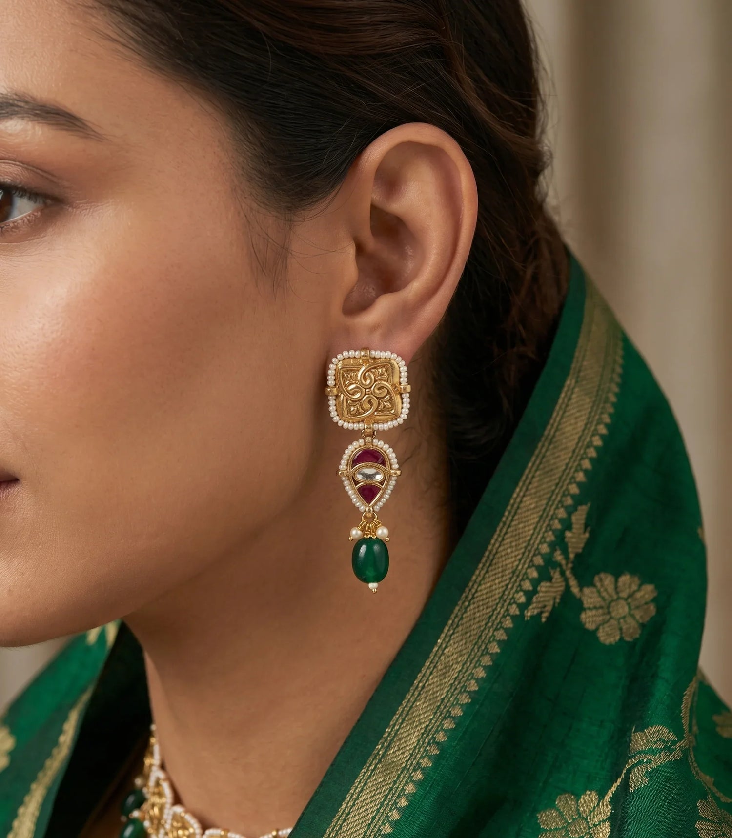 Classic Jadau Kundan Dangler Earrings – Gold