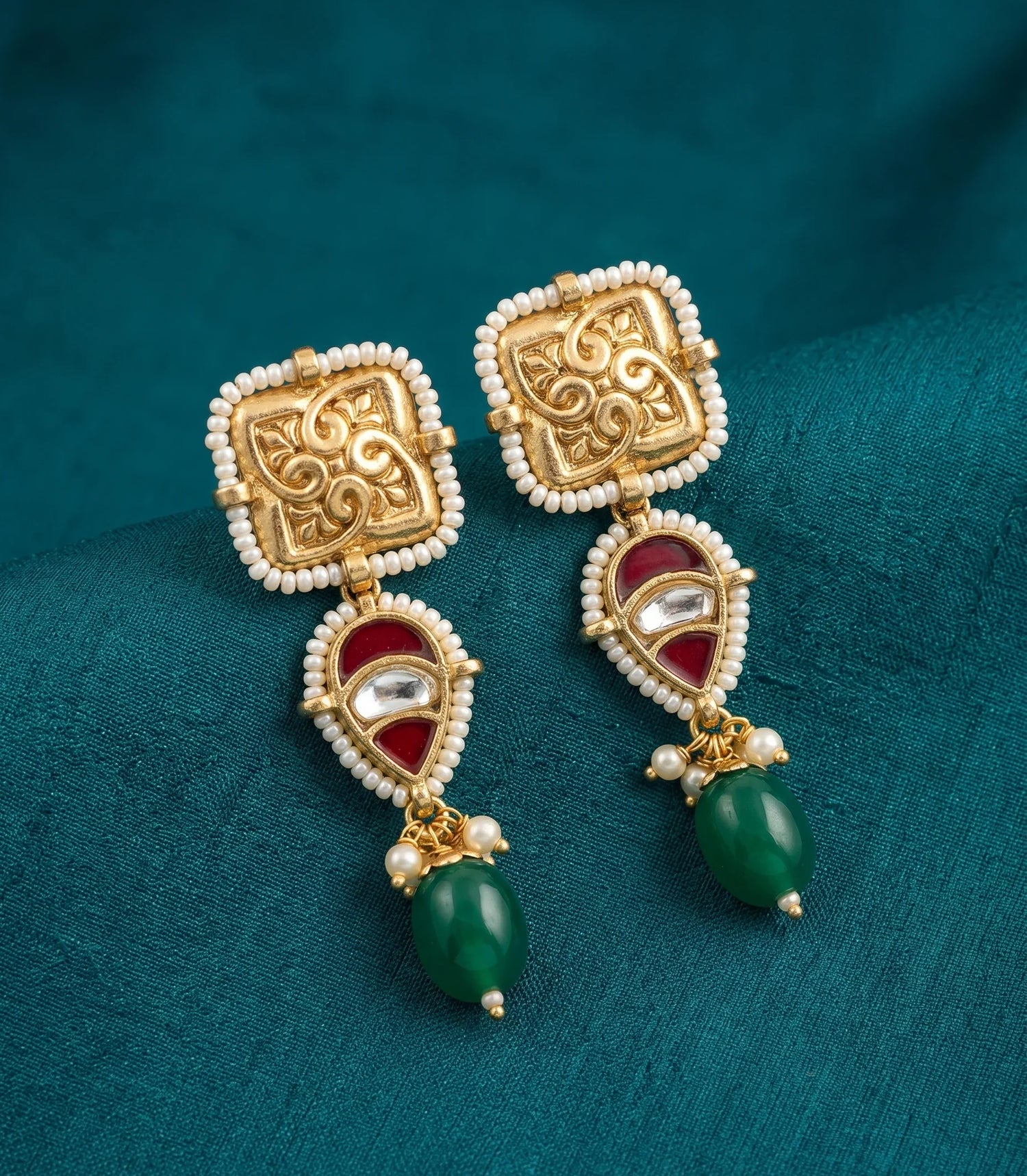 Classic Jadau Kundan Dangler Earrings – Gold