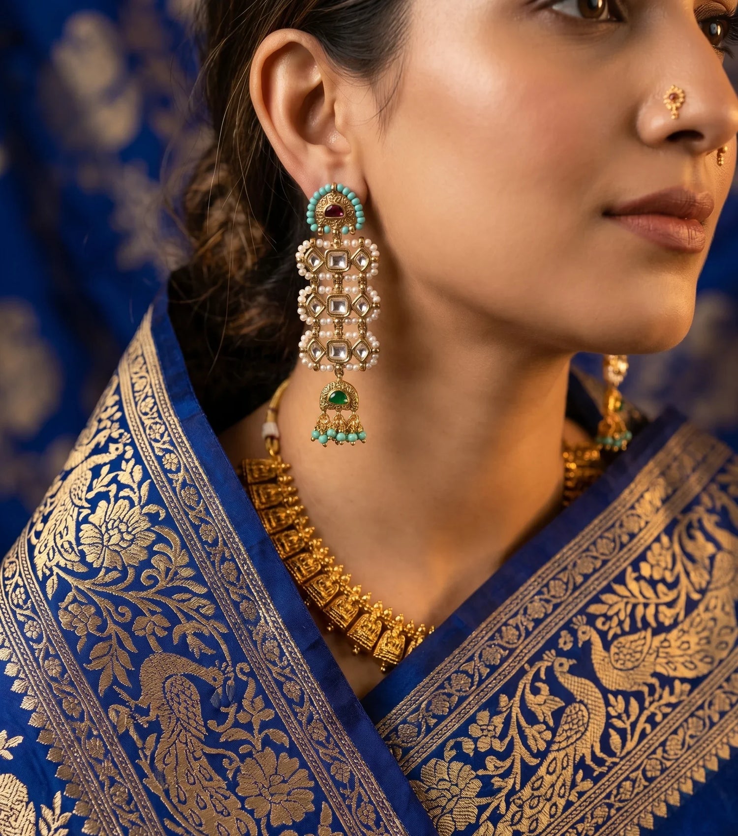 Premium Jadau Kundan Dangler Earrings – Gold