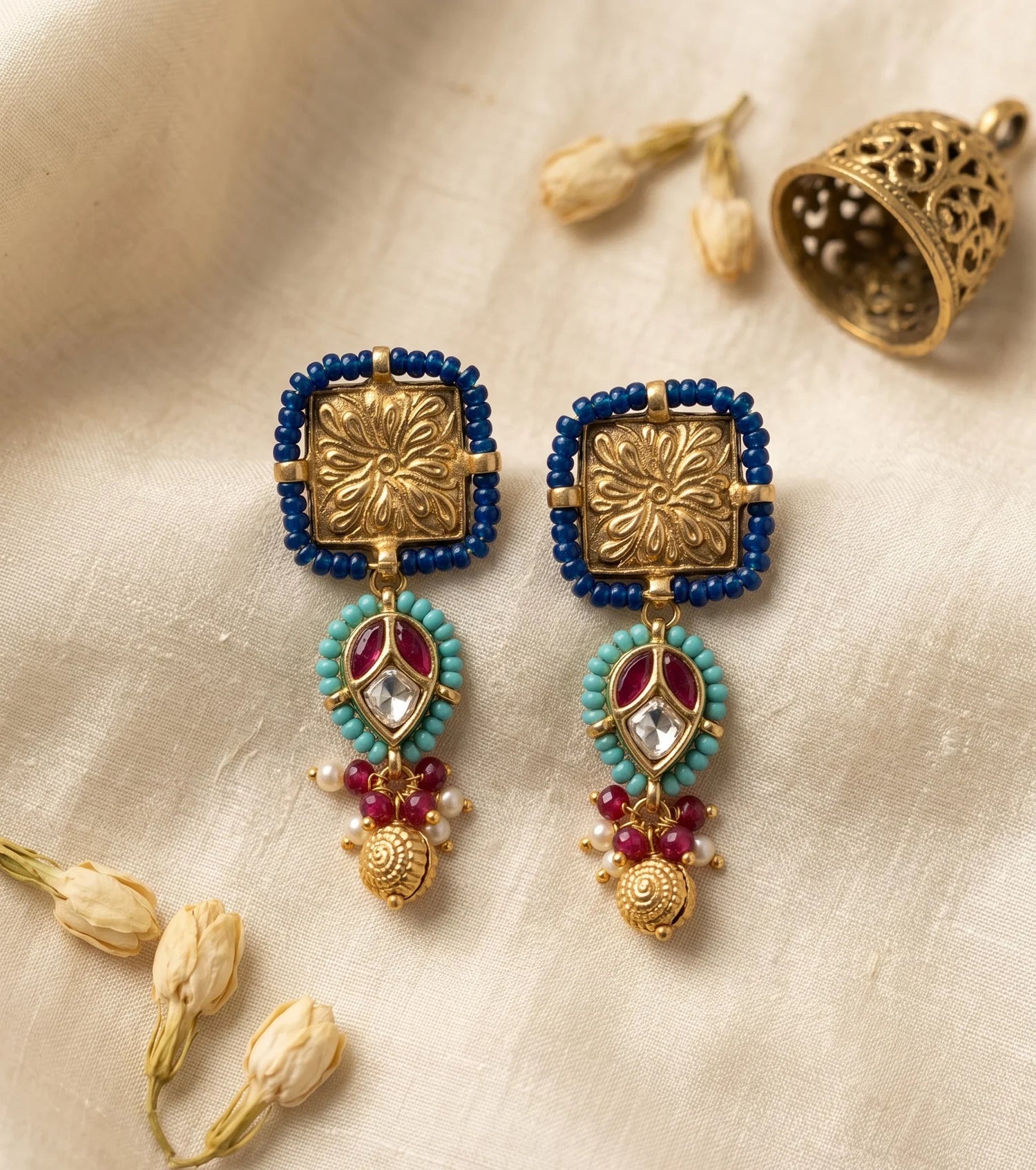 Jadau Kundan Dangler Earrings – Gold