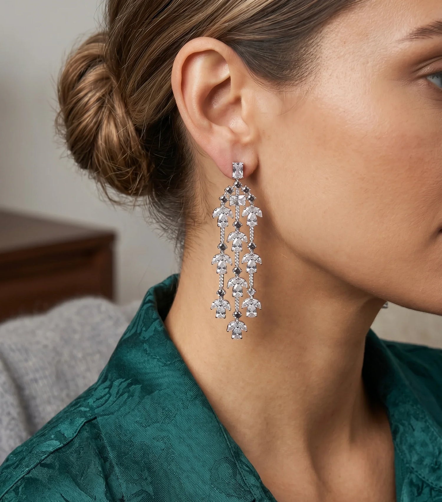 Elegant Korean Crystal Dangler Earrings – Silver