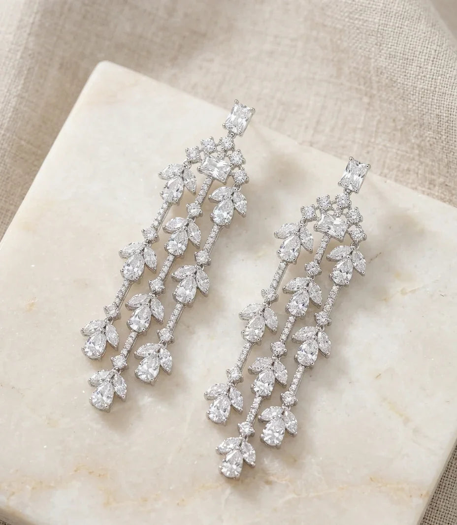 Elegant Korean Crystal Dangler Earrings – Silver