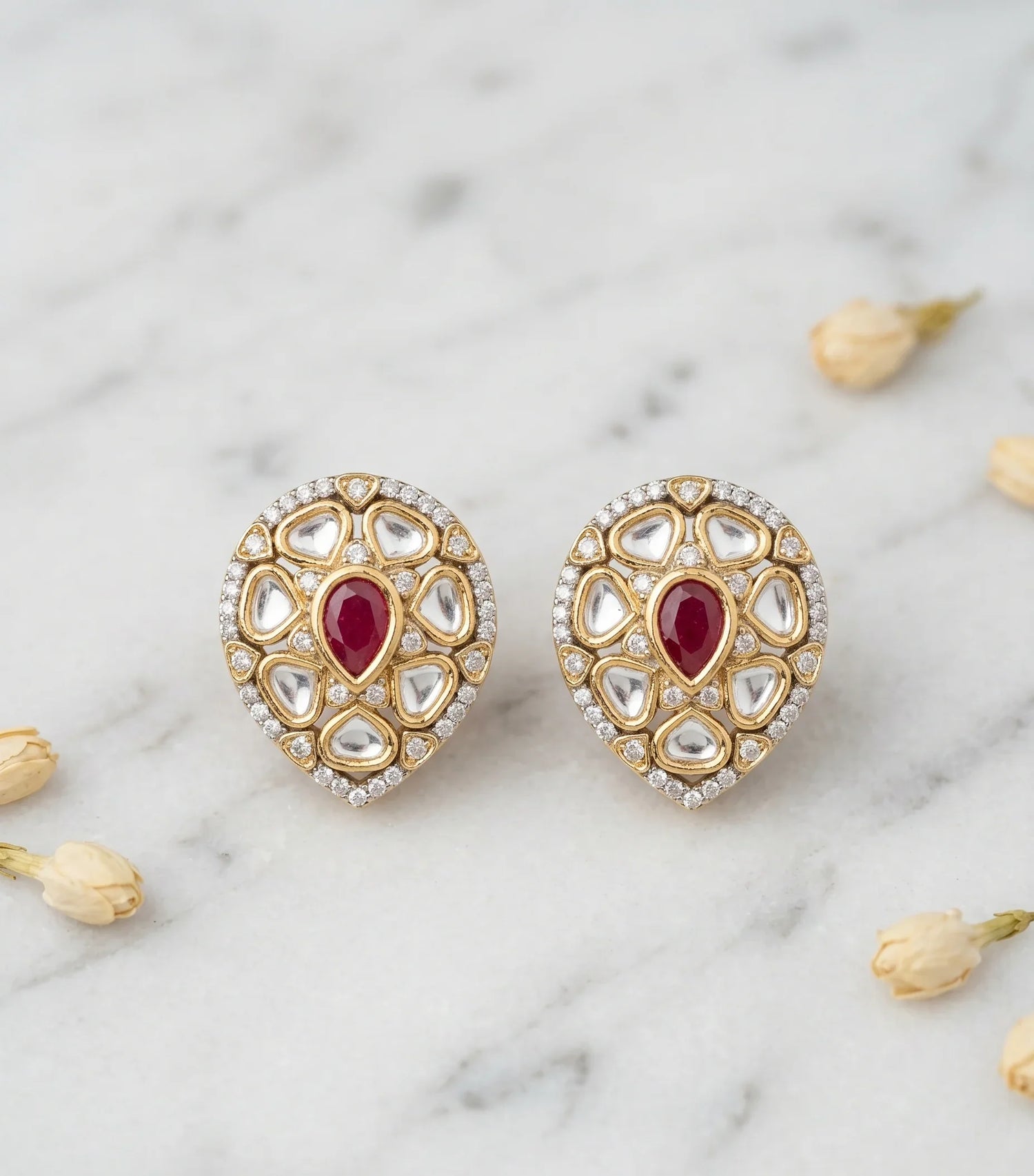 Classic Polki Stud Earrings – Gold