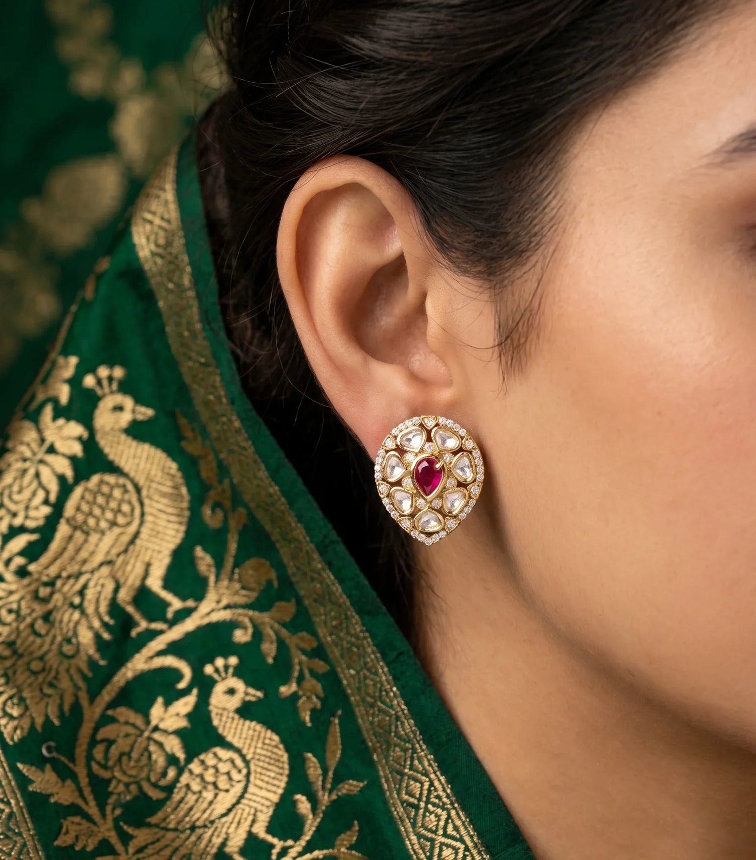Classic Polki Stud Earrings – Gold