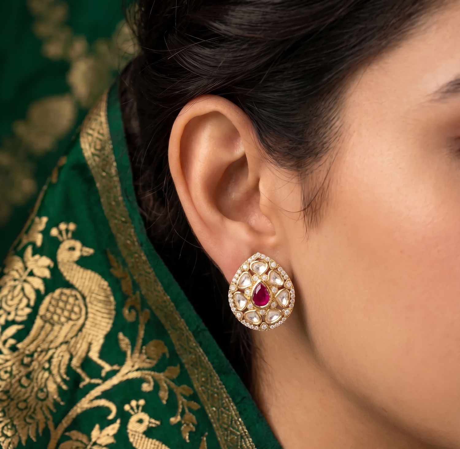 Classic Polki Stud Earrings – Gold