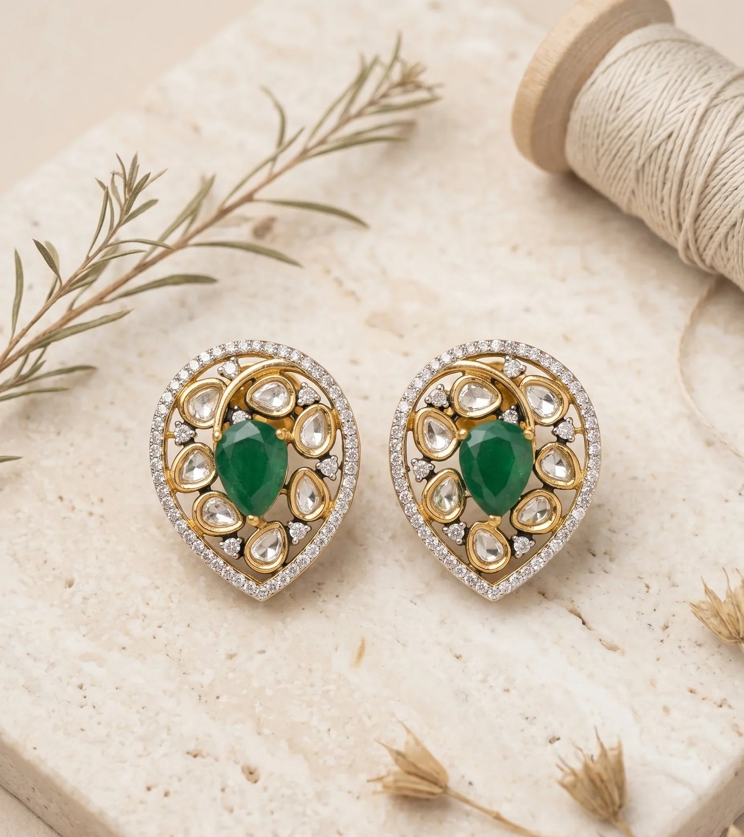 Antique Polki Stud Earrings – Gold