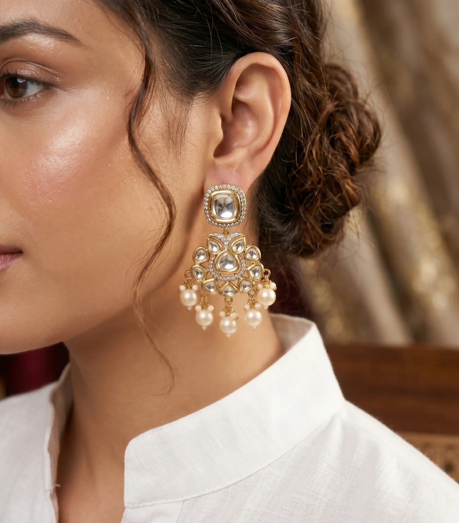 Royal Polki Dangler Earrings – Antique Gold