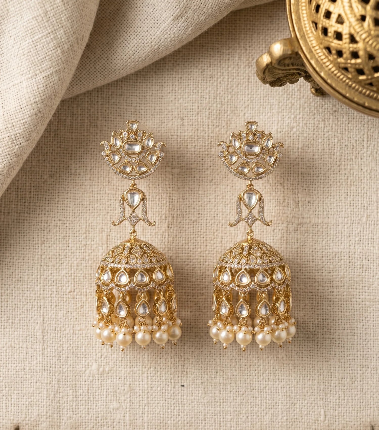 Premium Polki Dool Earrings – Antique Gold