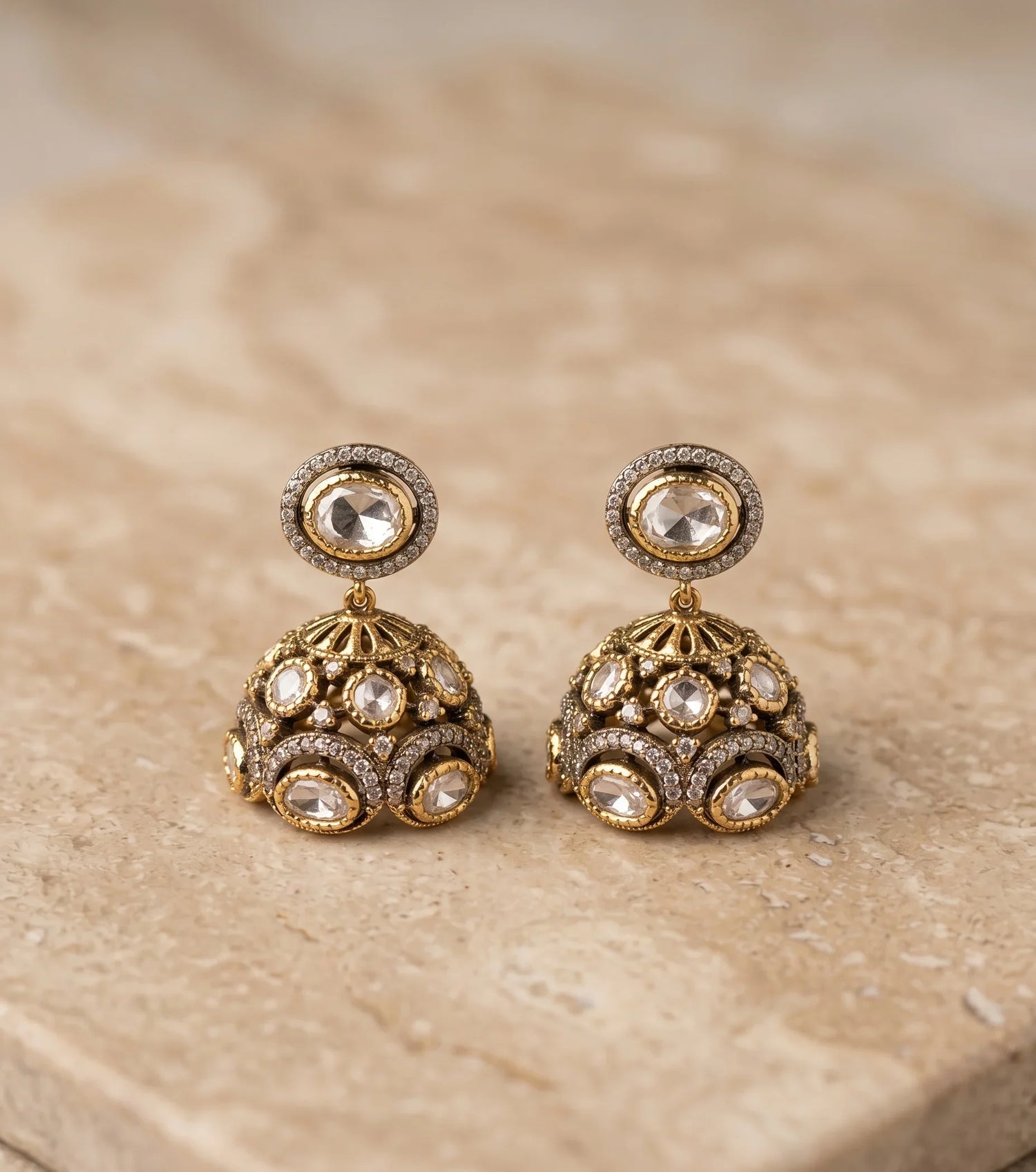 Royal Polki Dool Earrings – Antique Gold