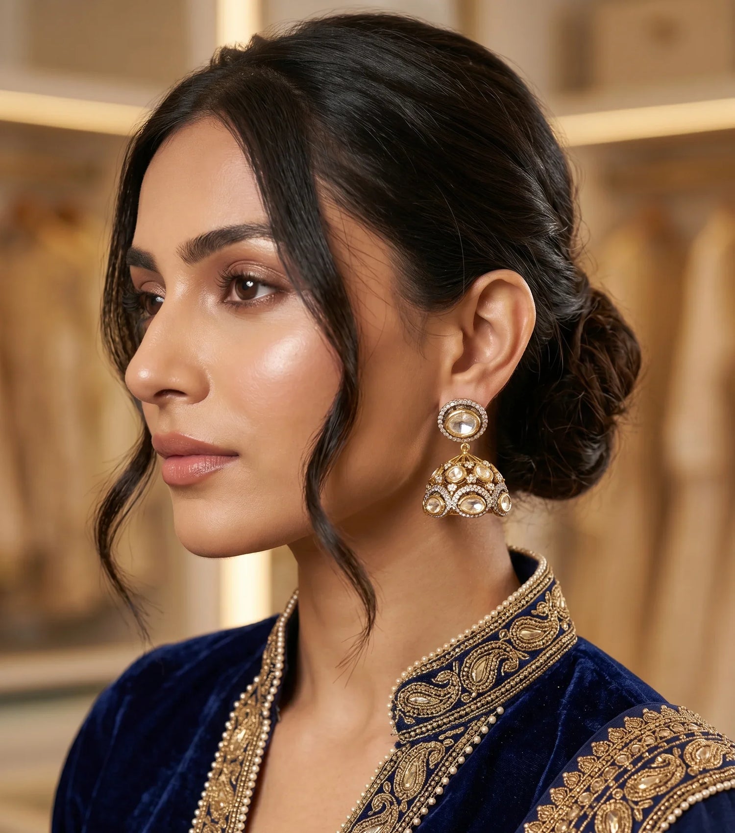 Royal Polki Dool Earrings – Antique Gold