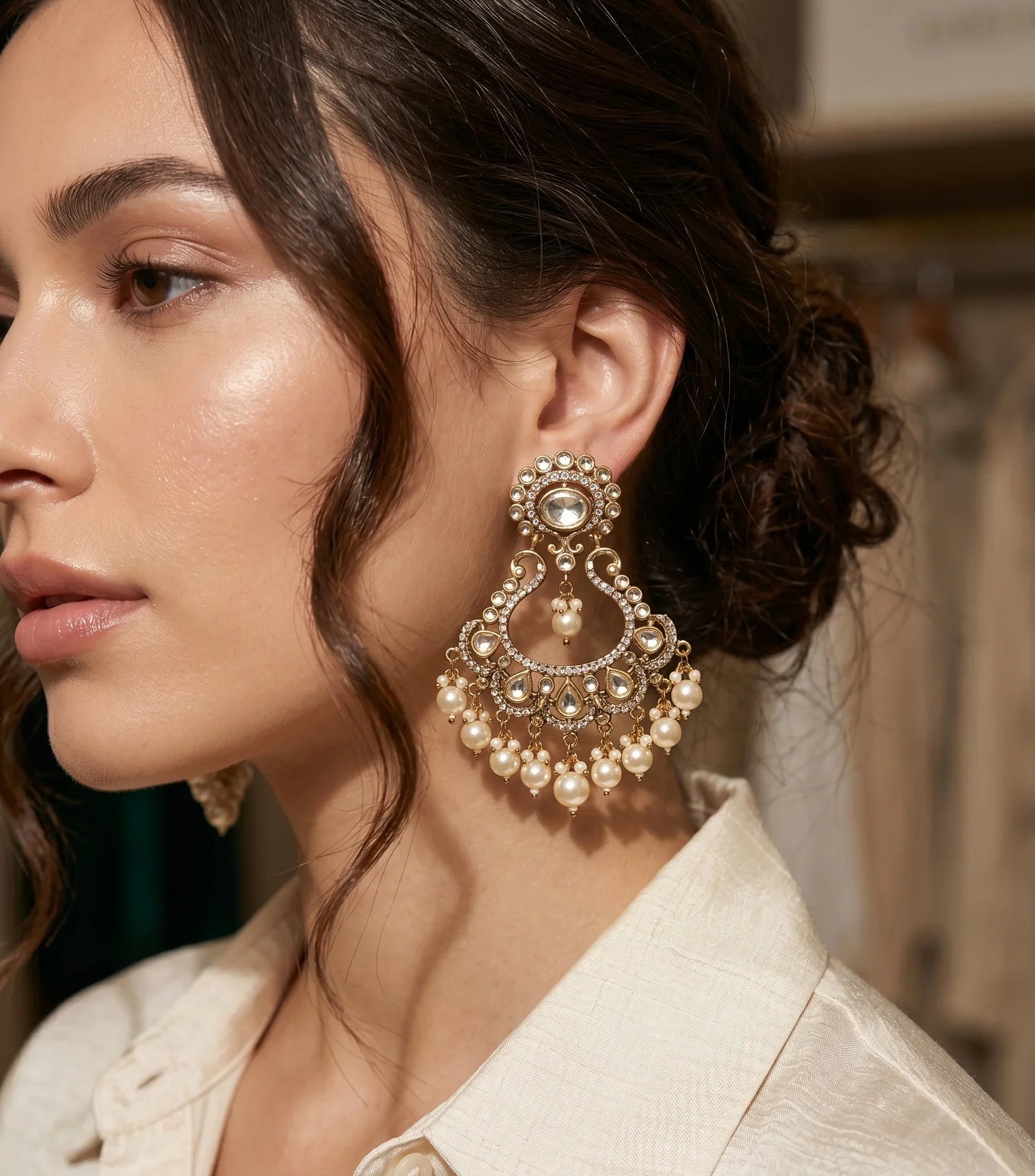 Classic Polki Dangler Earrings – Antique Gold