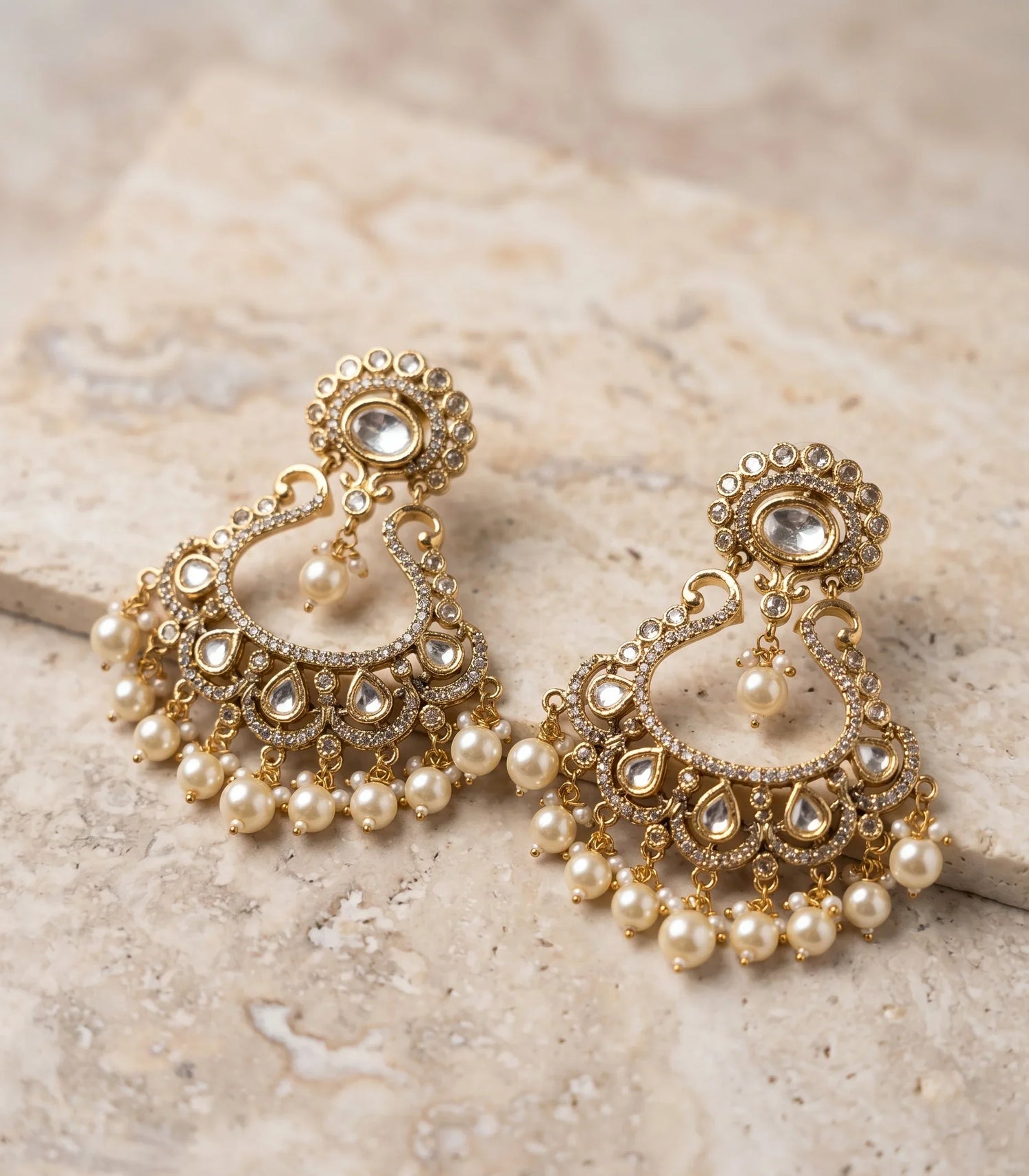 Classic Polki Dangler Earrings – Antique Gold