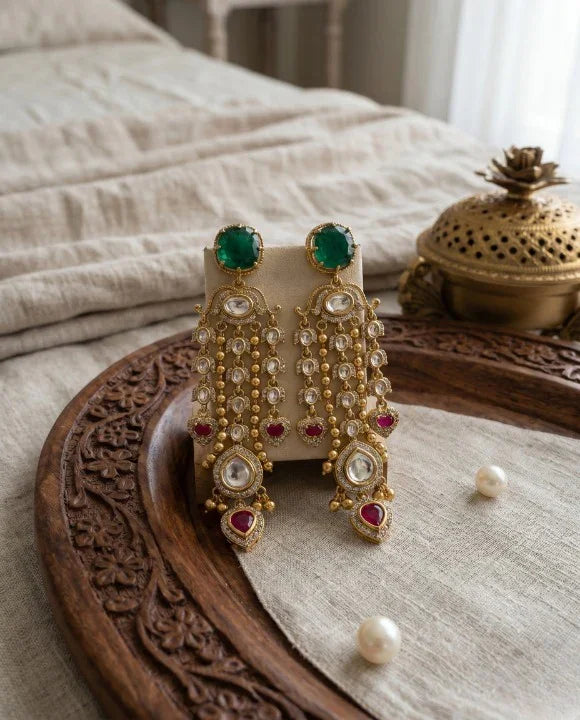 Classic Polki Danglers Earrings – Antique Gold