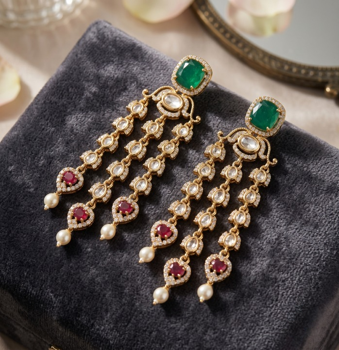 Classic Polki Danglers Earrings – Antique Gold