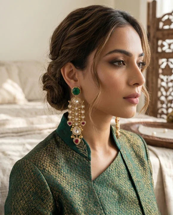 Classic Polki Danglers Earrings – Antique Gold